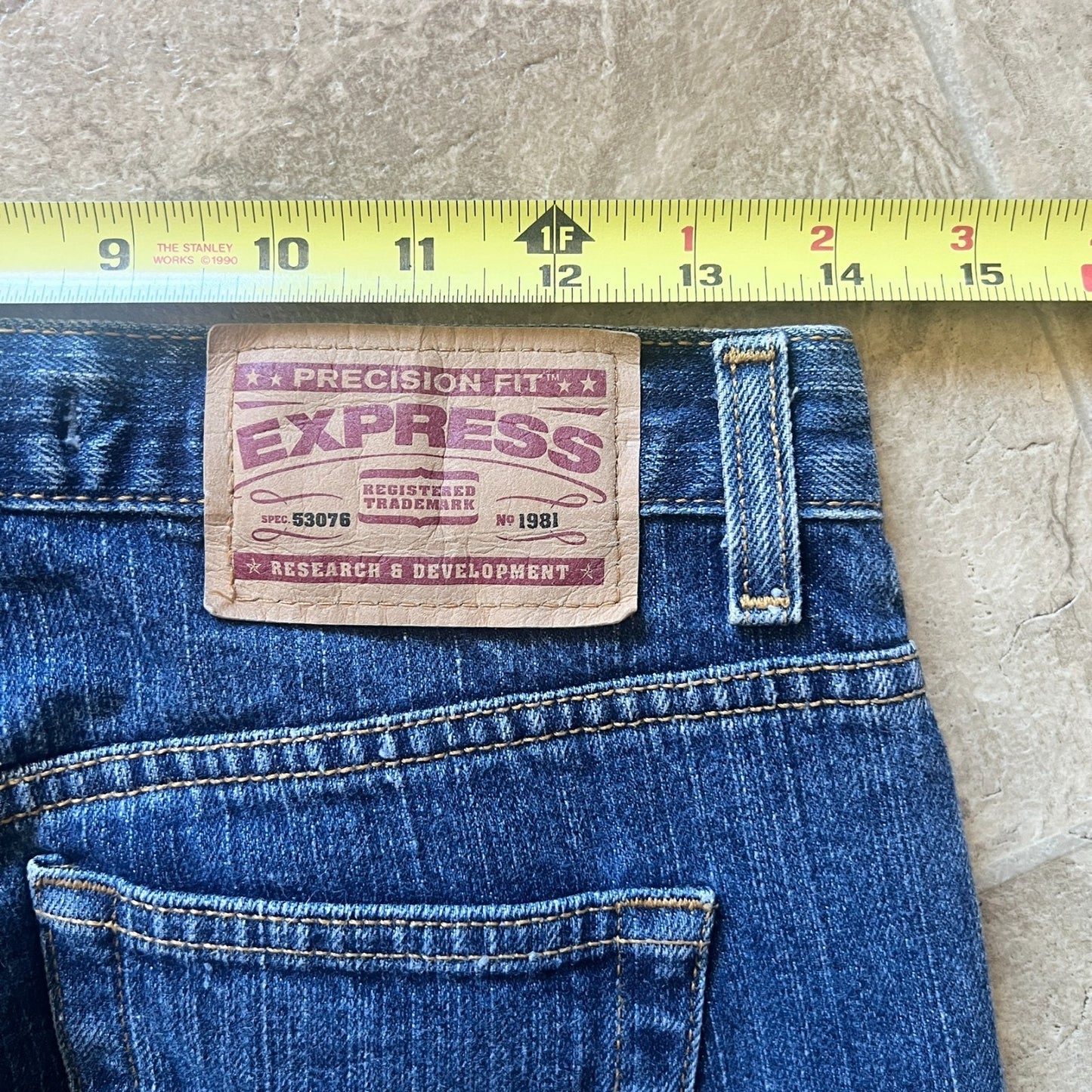Vintage 90s Express Womens Low Rise Flare Jeans Size 5/6 Dark Wash Boho Festival