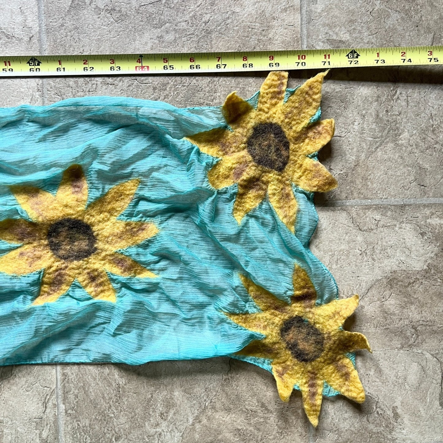 Felted Wool Sunflower Scarf Shawl Boho Artsy Festival Boho Fairy Flower Power