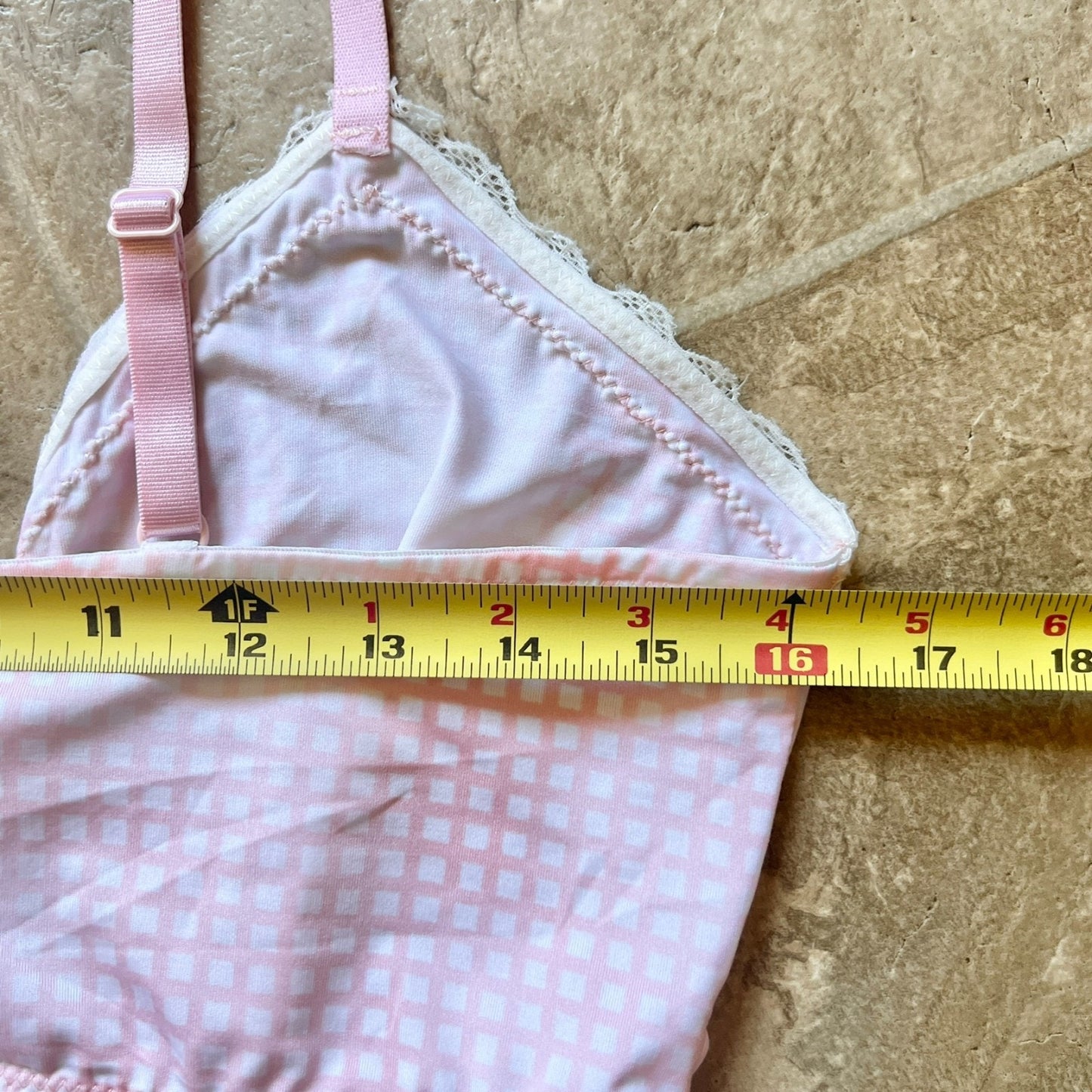 Marilyn Monroe Womens Babydoll Lingerie Tank Top Size XL Pink Plaid Lace Trim Bow Ribbon Sheer Y2K Coquette Soft Girl