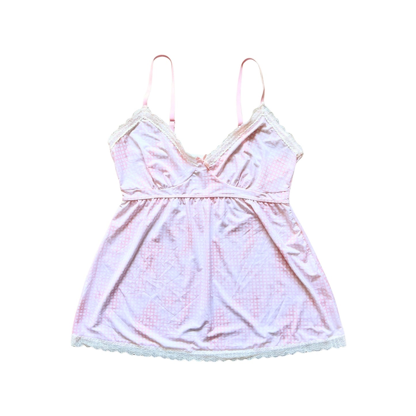 Marilyn Monroe Womens Babydoll Lingerie Tank Top Size XL Pink Plaid Lace Trim Bow Ribbon Sheer Y2K Coquette Soft Girl