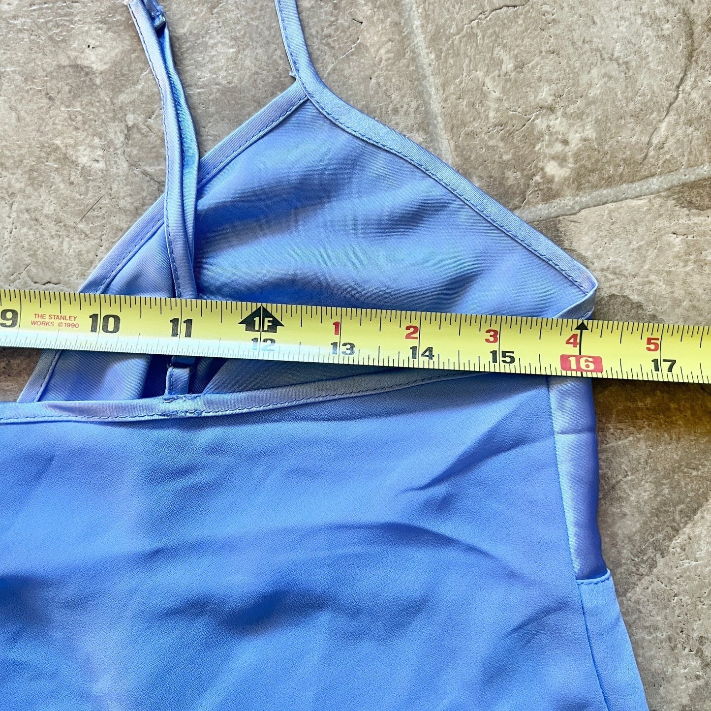 Vintage Y2K Secret Treasures Womens Babydoll Slip Dress Size L Blue Periwinkle Satin Shiny Sheer Ribbon Tie Fairy Romantic