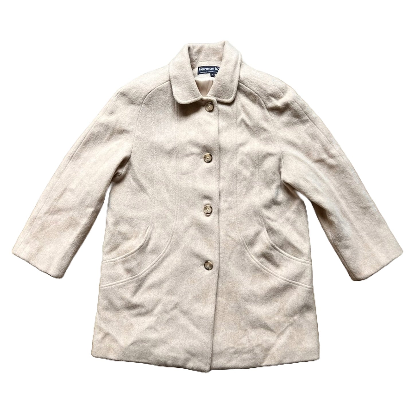 Vintage Herman Kay Womens Wool Blend Trench Coat M Beige Cream