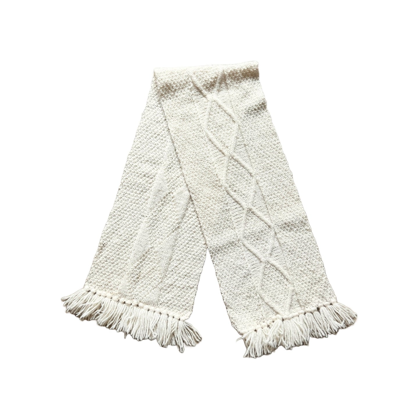 Vintage Kotuku Pure Virgin Wool Scarf Ivory Cream Tassel Made in New Zealand