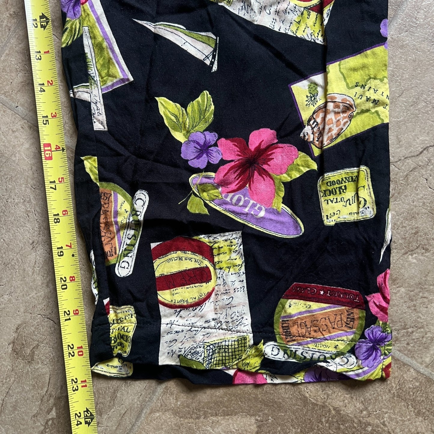 Vtg 90s Womens Pants L Multi-color Novelty Print Beachy Resort Vacation Boho