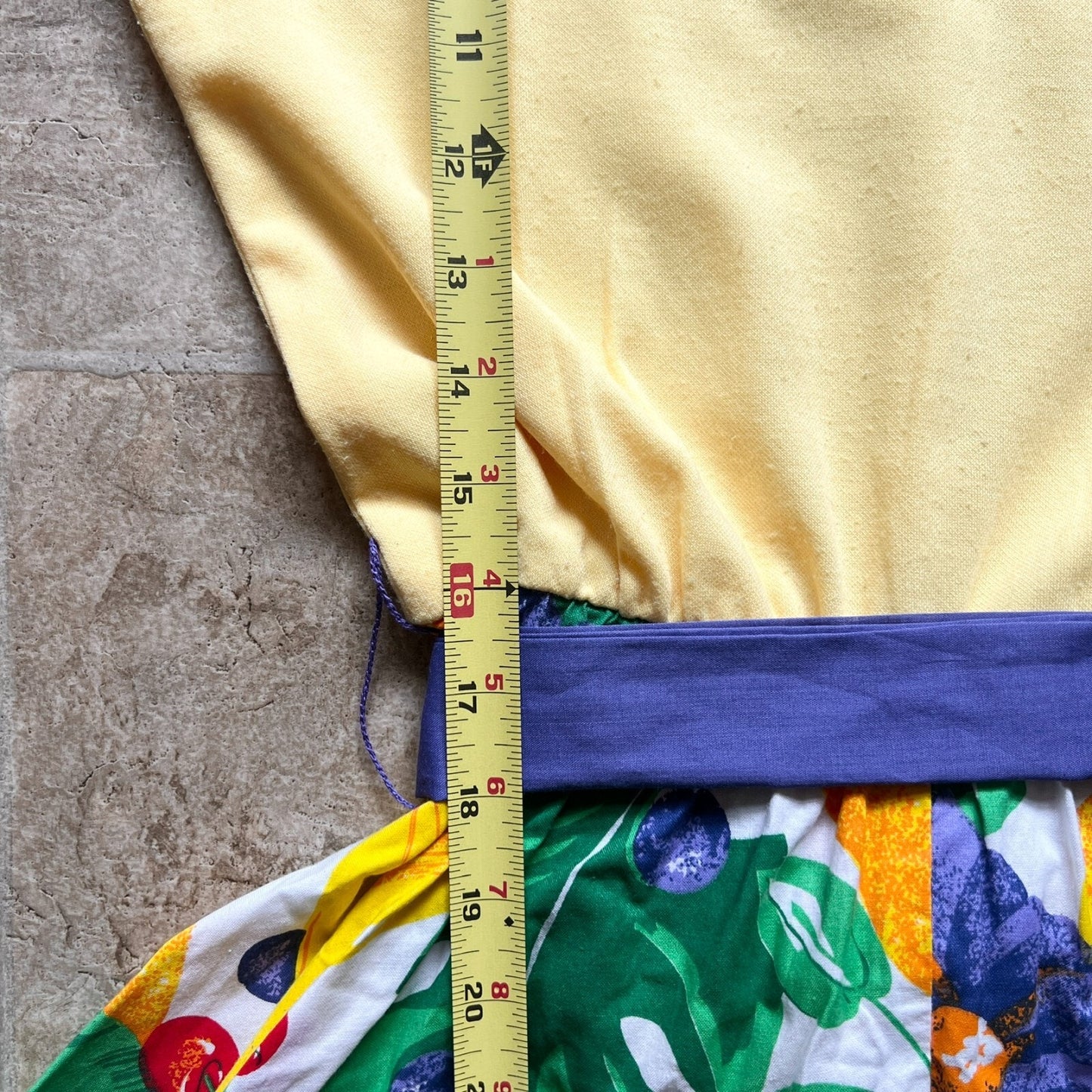 Vintage 70s Vicky Vaughn Womens Fruit Print Yellow Swing Dress Size 11