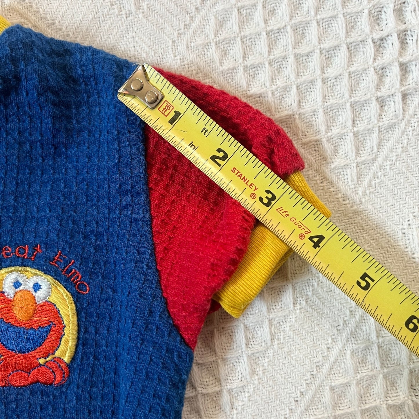 Vtg Y2K Sesame Street Elmo Romper 18 Months Waffle Knit Multi-color Nostalgic