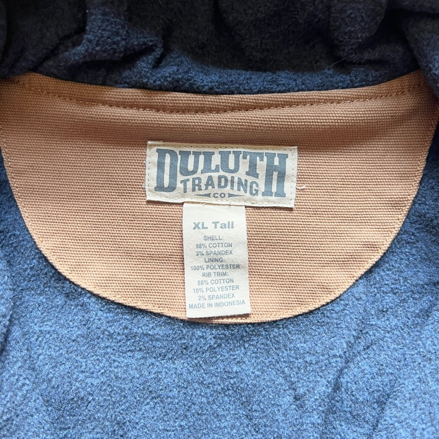 Duluth Trading Mens Canvas Work Jacket Size XL Tall Brown Fleece Lining Hooded