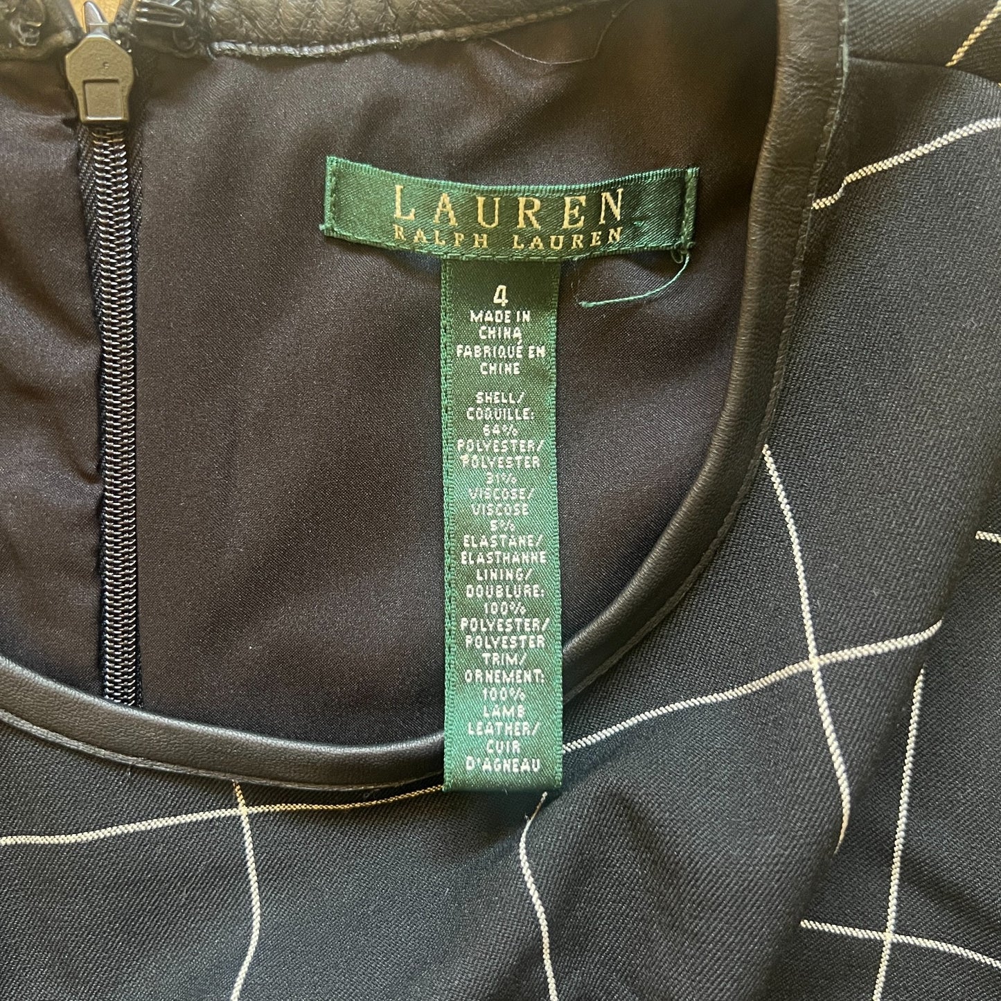 Lauren Ralph Lauren Womens Sheath Dress Size 4 Black White Plaid Checkered Sleeveless Light-weight Formal Career