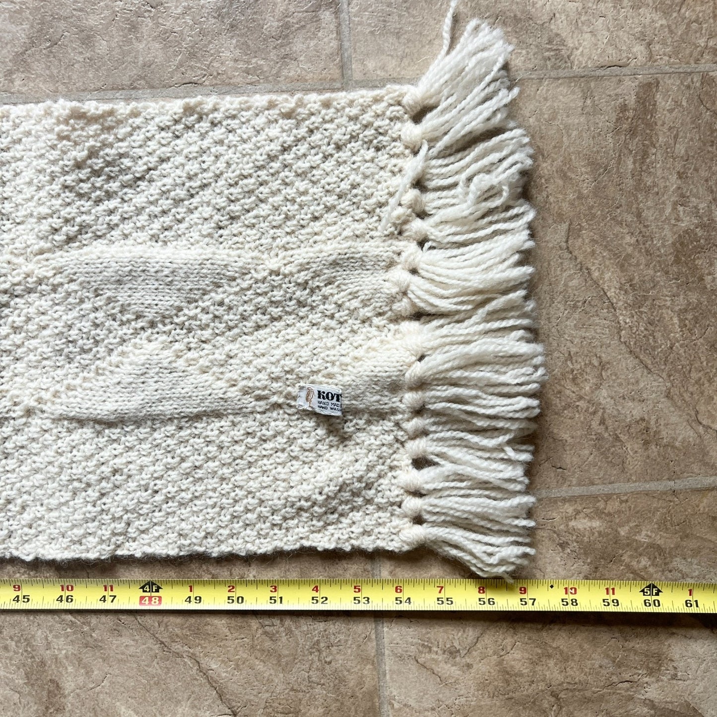 Vintage Kotuku Pure Virgin Wool Scarf Ivory Cream Tassel Made in New Zealand