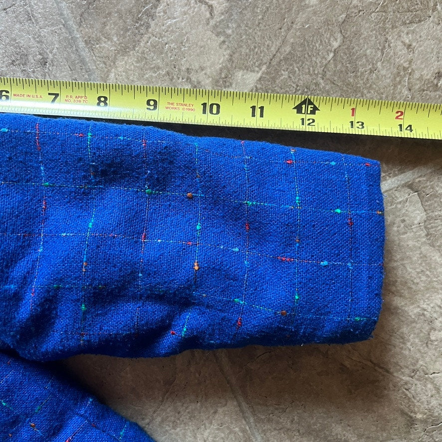 Vintage Girls Pea Coat Royal Blue Checkered Tweed Classic Preppy Academia Winter Holiday