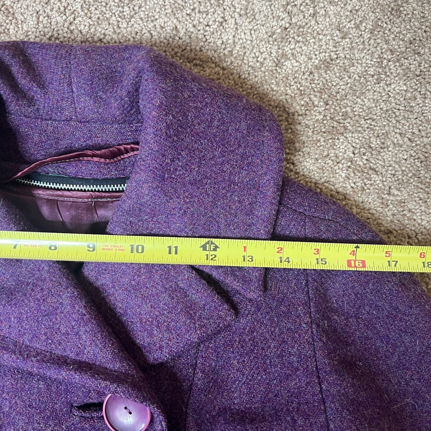 Vintage 1950s Vassar Collection by Modern Deb Womens Long Wool Pea Coat Purple Double Breasted Fur Lining Whimsigoth Twee Old Money Classic