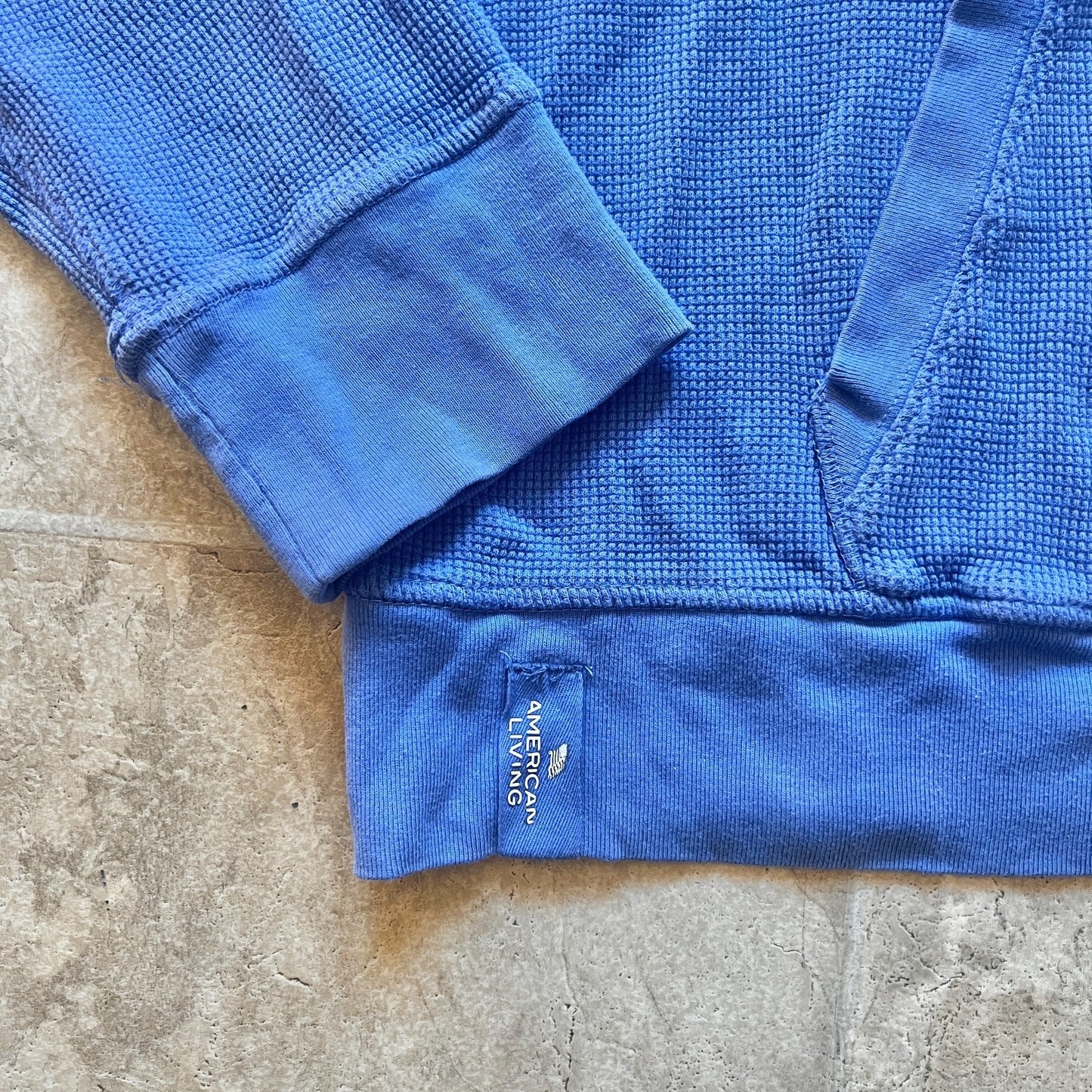American Living Mens Waffle Knit Hooded Sweatshirt Size L Cornflower Blue Skater Classic