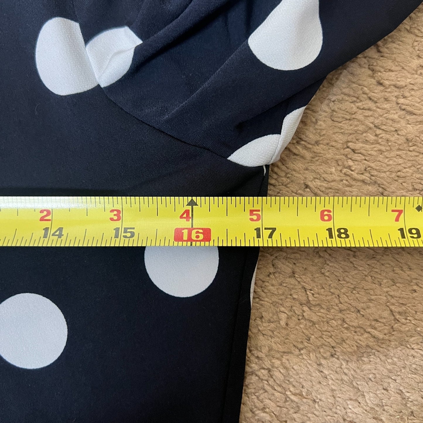 Premise Studio Polka Dot Top M Navy Ruched Slinky Twee Preppy Nautical Classic