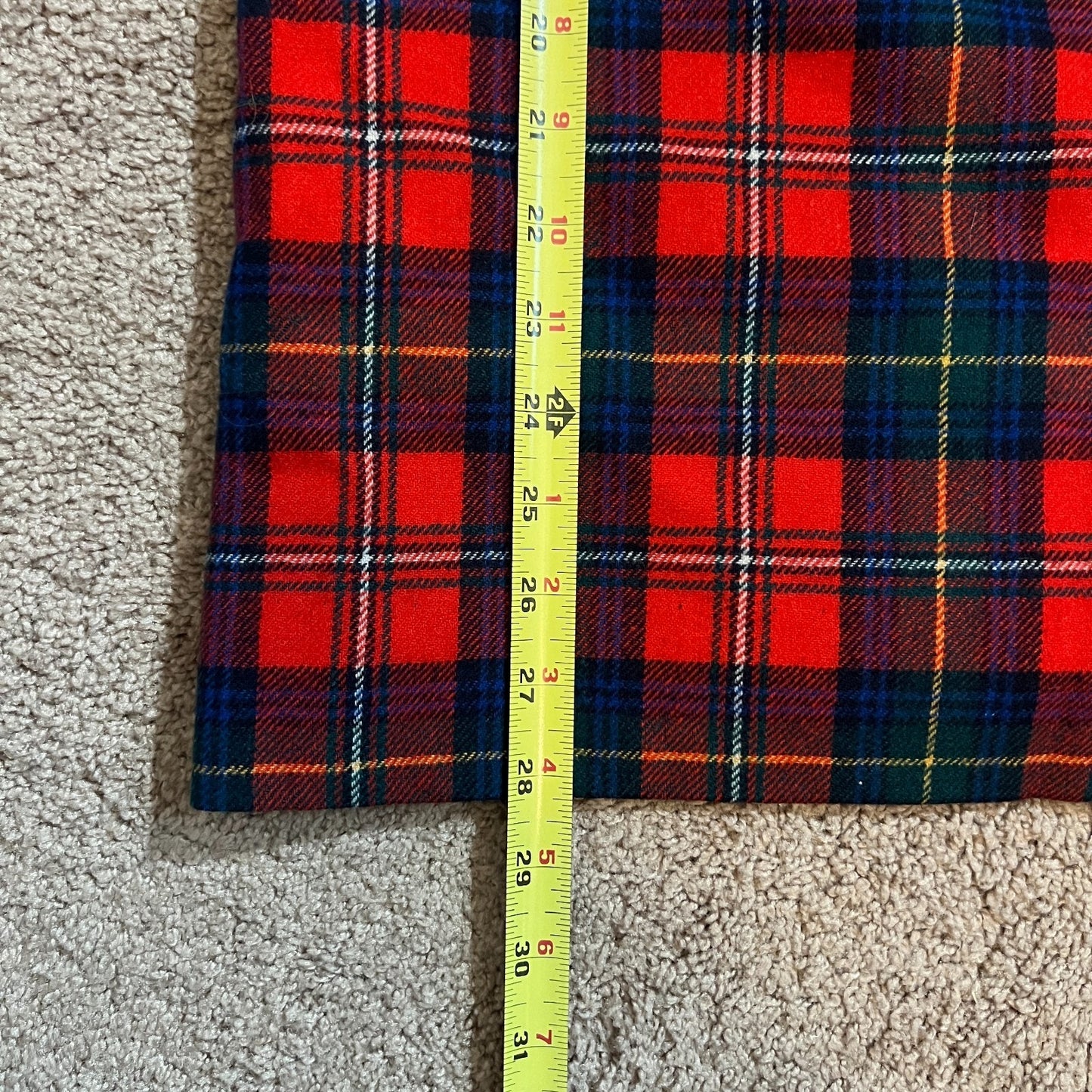 Vintage Pendleton Womens Tartan Plaid Midi Skirt Size 8 Pure Virgin Wool Red Blue Made in USA
