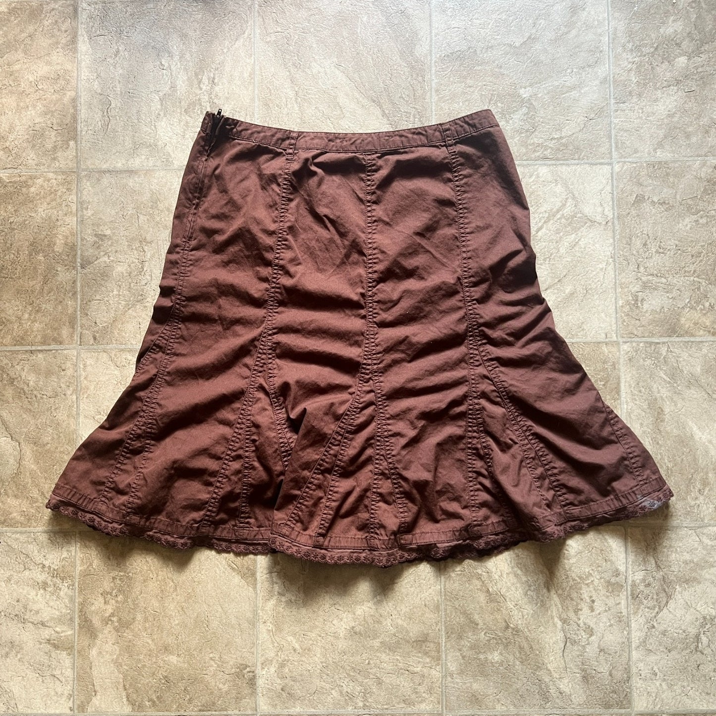 French Cuff Womens Midi Skirt Size 12 Chocolate Brown Pleated
