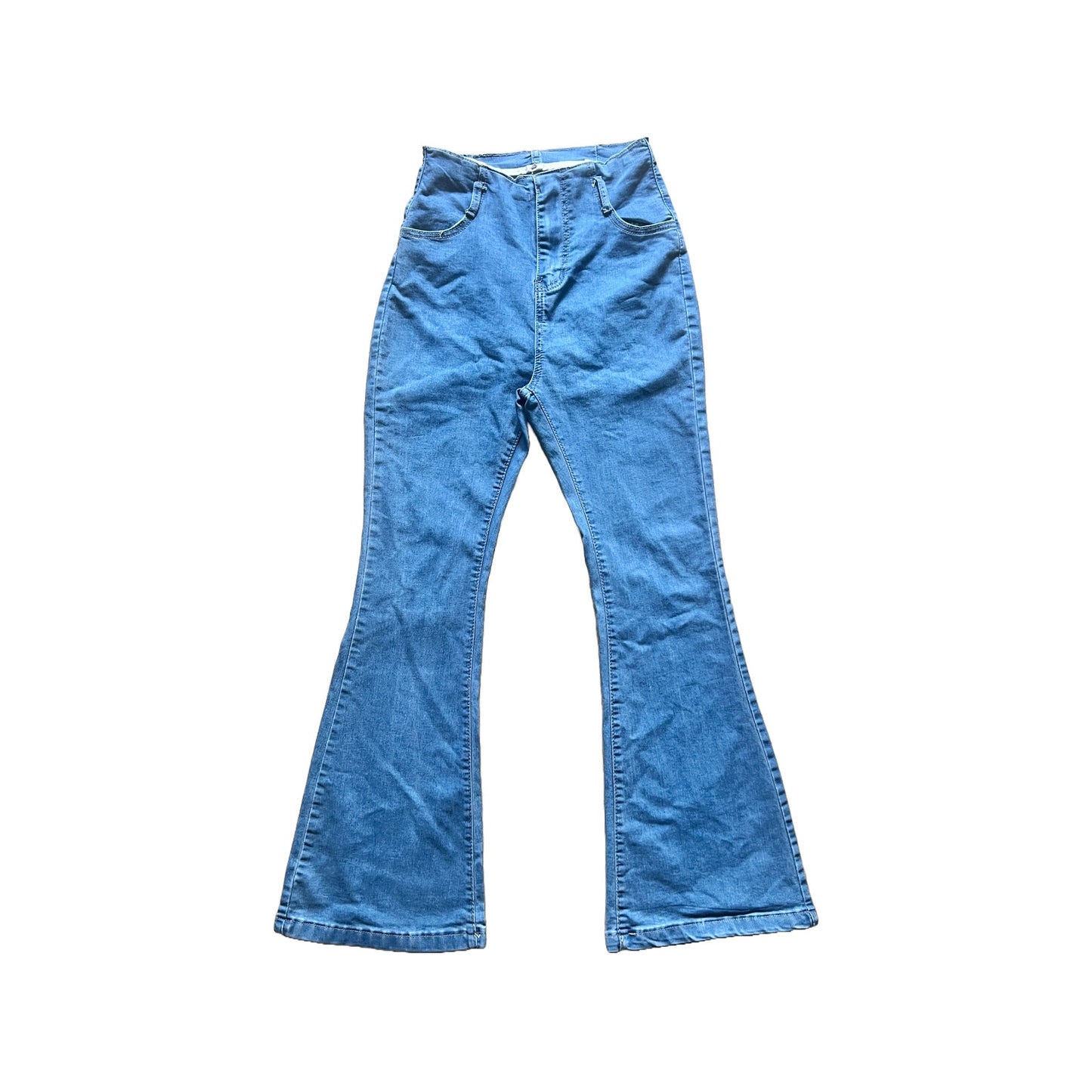 Womens Wide Leg Flare Jeans High Waisted Light Wash Stretchy 70s Inspired