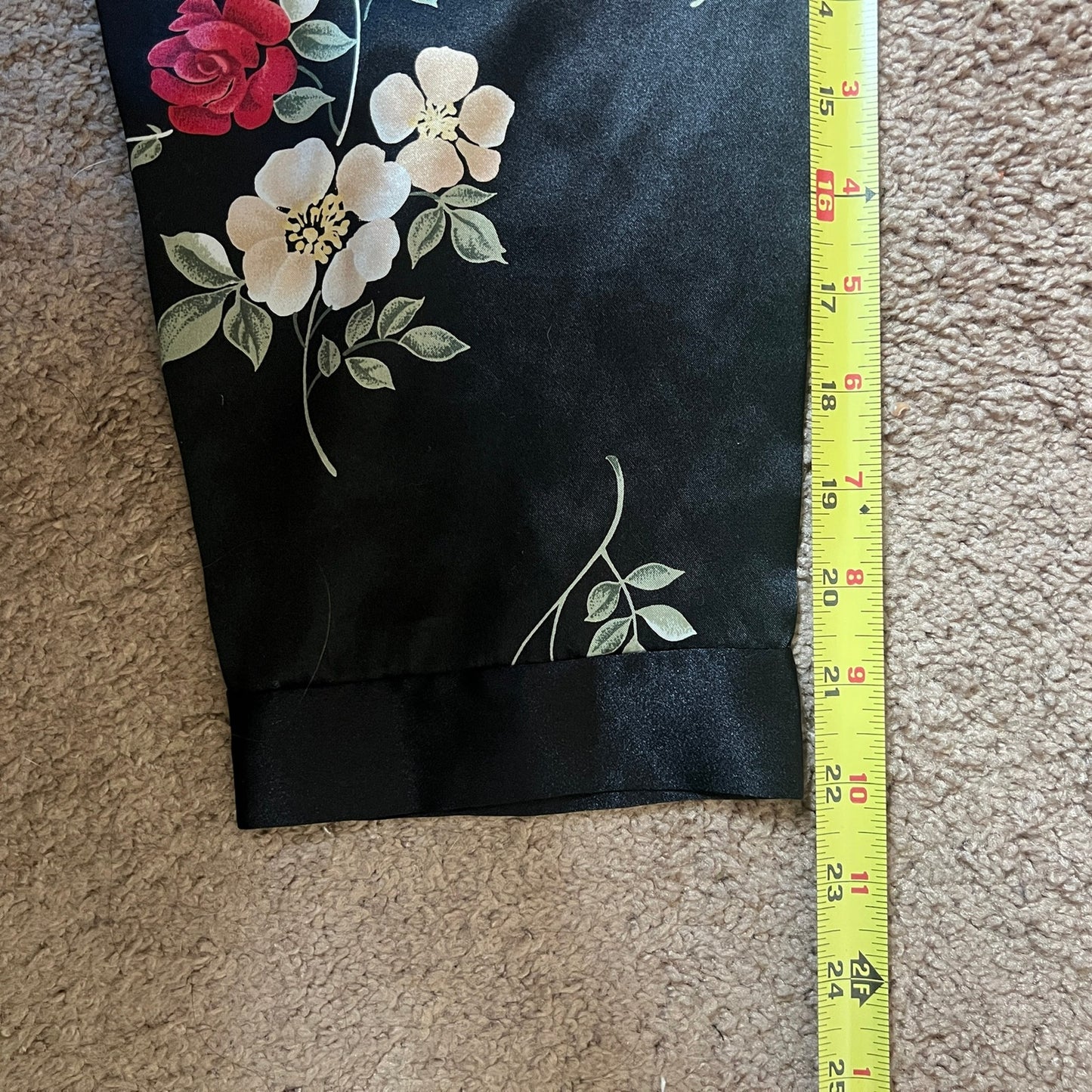 Vtg 90s Adonna Satin Pajama Shirt M Black Red Floral Lace Holiday Feminine Romantic