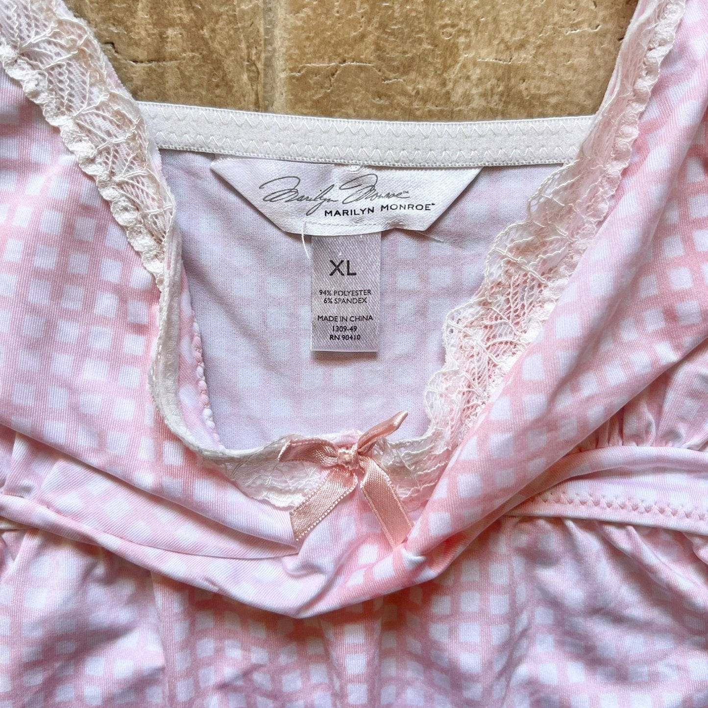 Marilyn Monroe Womens Babydoll Lingerie Tank Top Size XL Pink Plaid Lace Trim Bow Ribbon Sheer Y2K Coquette Soft Girl