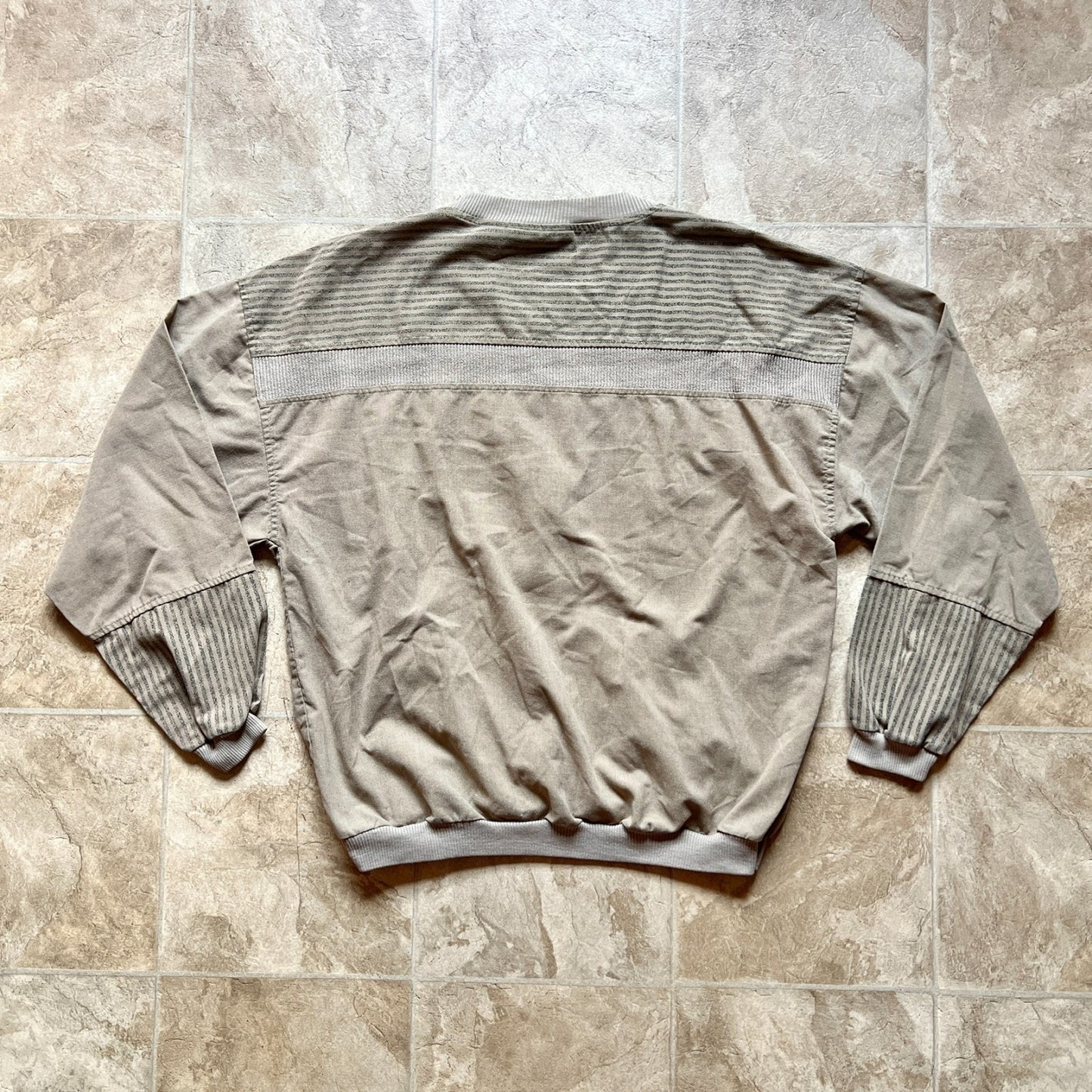 Vintage 90s Street Scenes Mens Long Sleeve Top Size L Tan Striped Slouchy Light-weight Grunge Skater