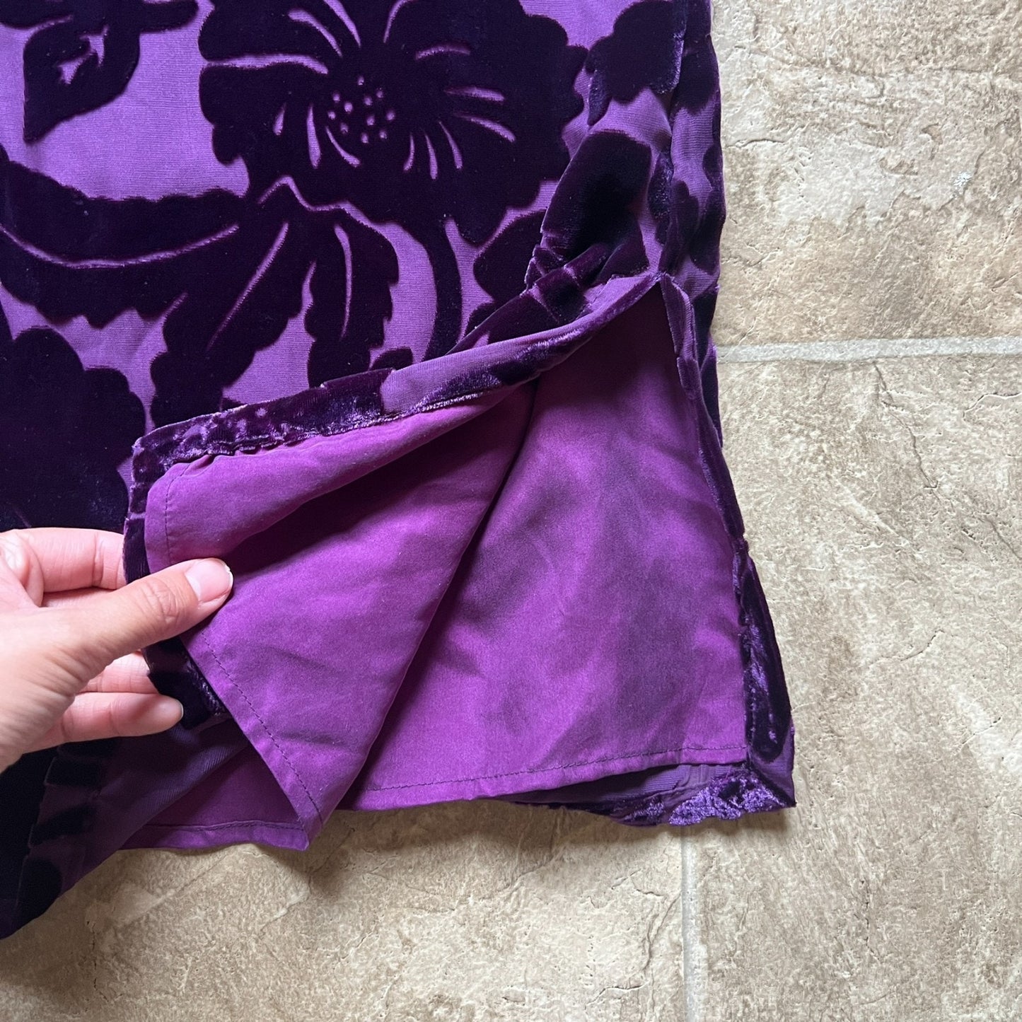 Silk Lore by Beth Terrell Womens Silk Top Size S Purple Velvet Burnout Floral