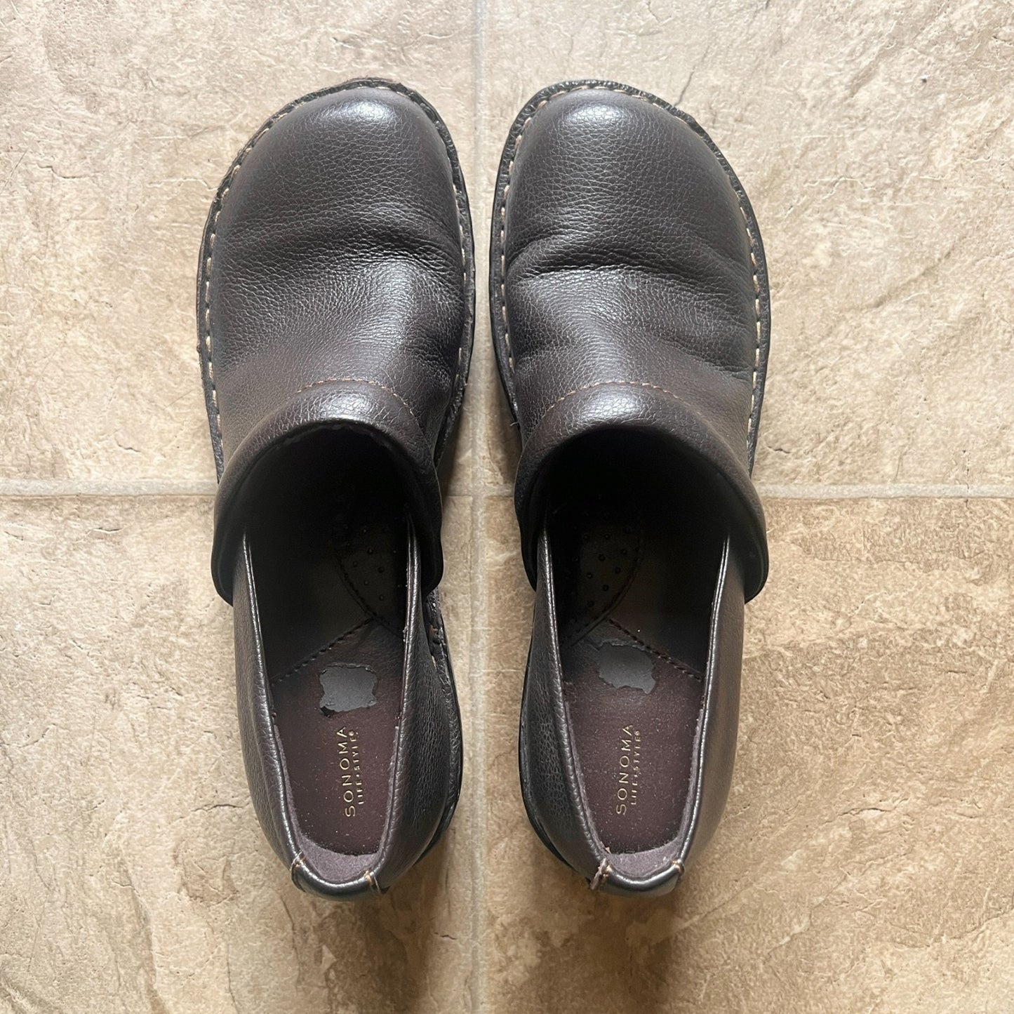 Sonoma Womens Leather Clogs Size 9.5 Dark Brown