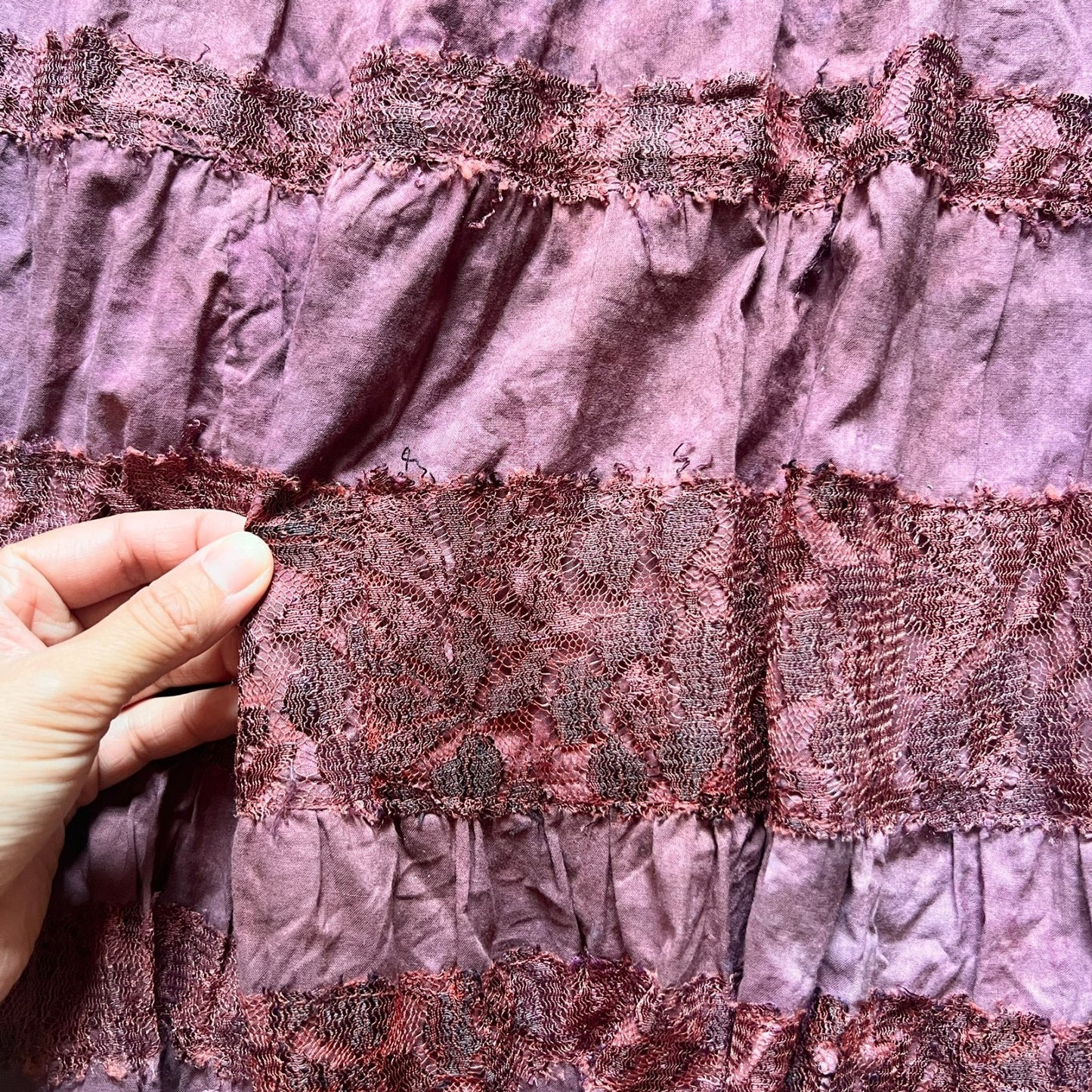 Vintage 90s Bill Blass Womens Denim Maxi Skirt Size 10 Burgundy Lace