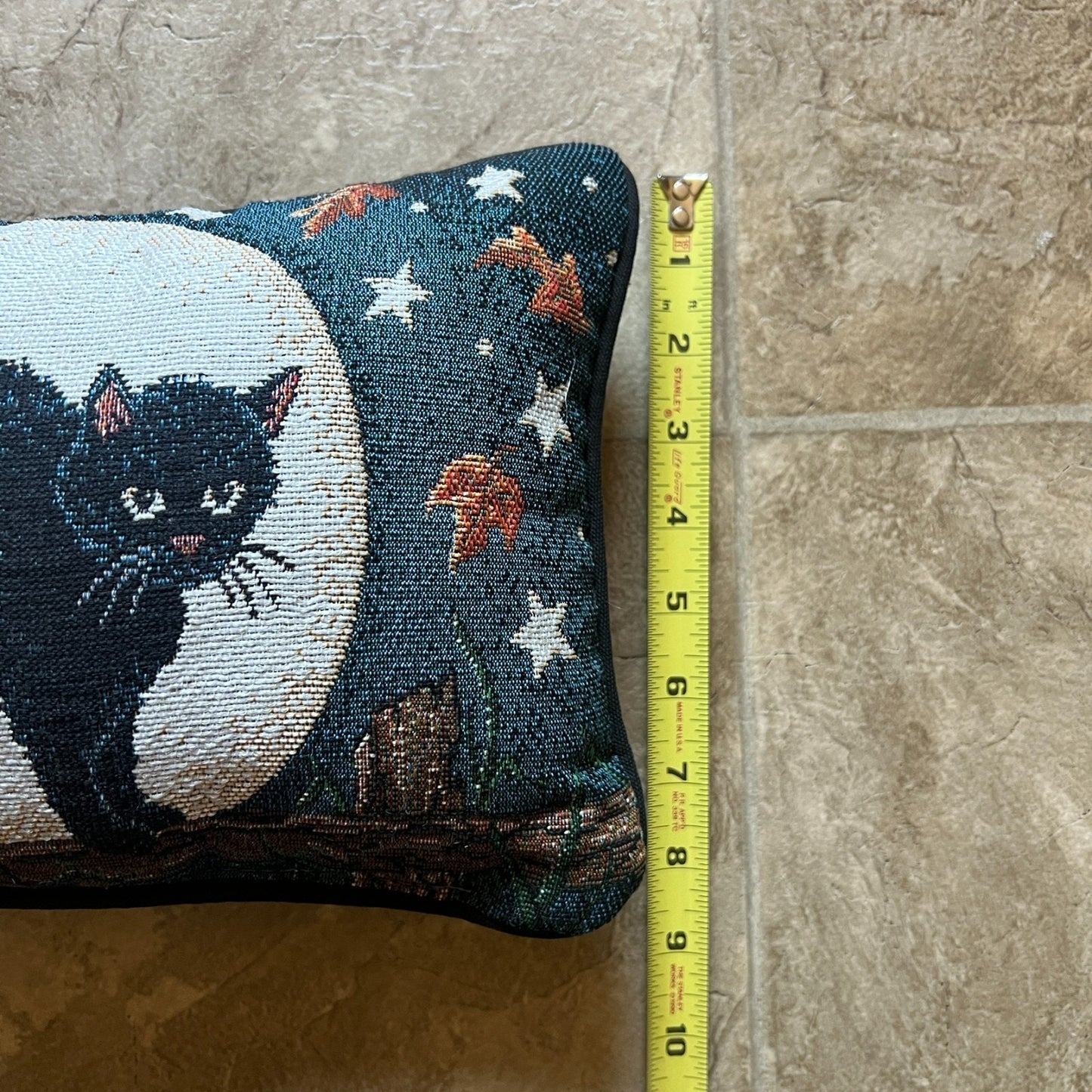 Vintage Halloween Black Cat Tapestry Throw Pillow Witchy Fall