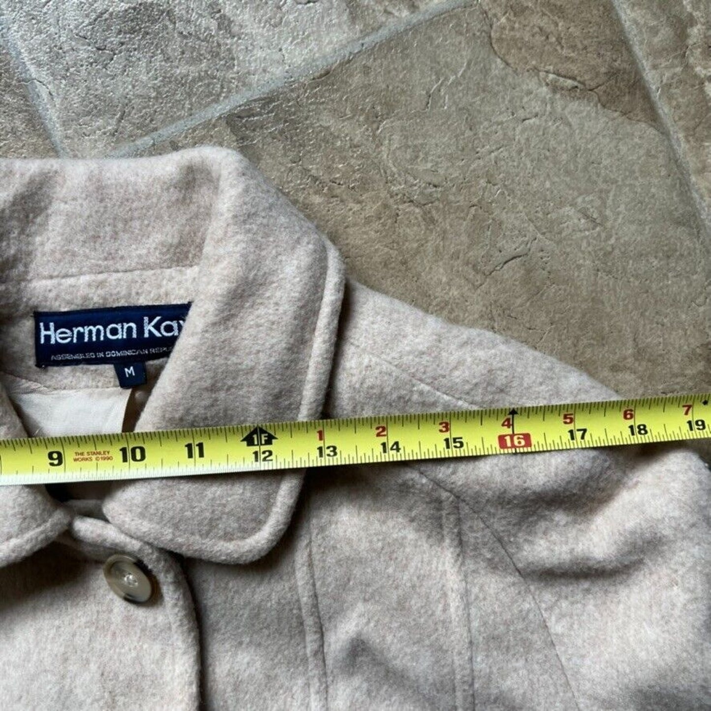Vintage Herman Kay Womens Wool Blend Trench Coat M Beige Cream