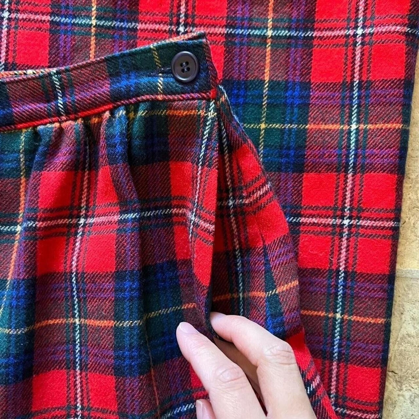 Vintage Pendleton Womens Tartan Plaid Midi Skirt Size 8 Pure Virgin Wool Red Blue Made in USA