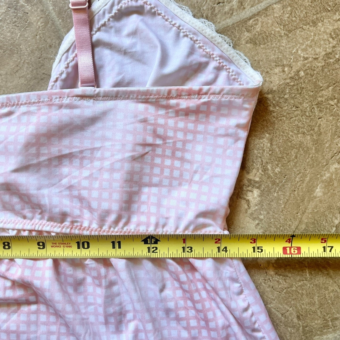 Marilyn Monroe Womens Babydoll Lingerie Tank Top Size XL Pink Plaid Lace Trim Bow Ribbon Sheer Y2K Coquette Soft Girl