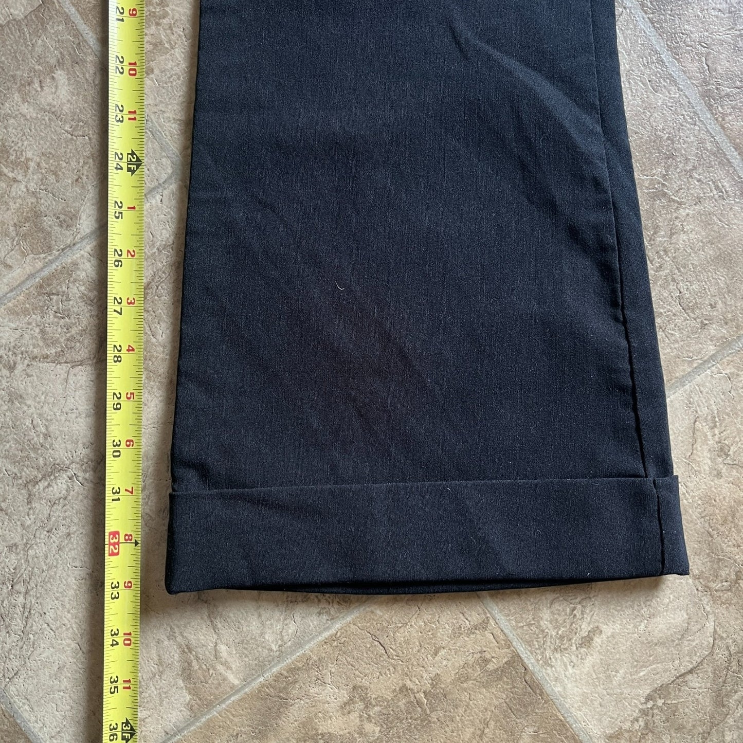 Vintage 90s Cleveland Street Womens Black Dress Pants Size 9 Wide Leg Flare Low Rise Cuffed Bottoms