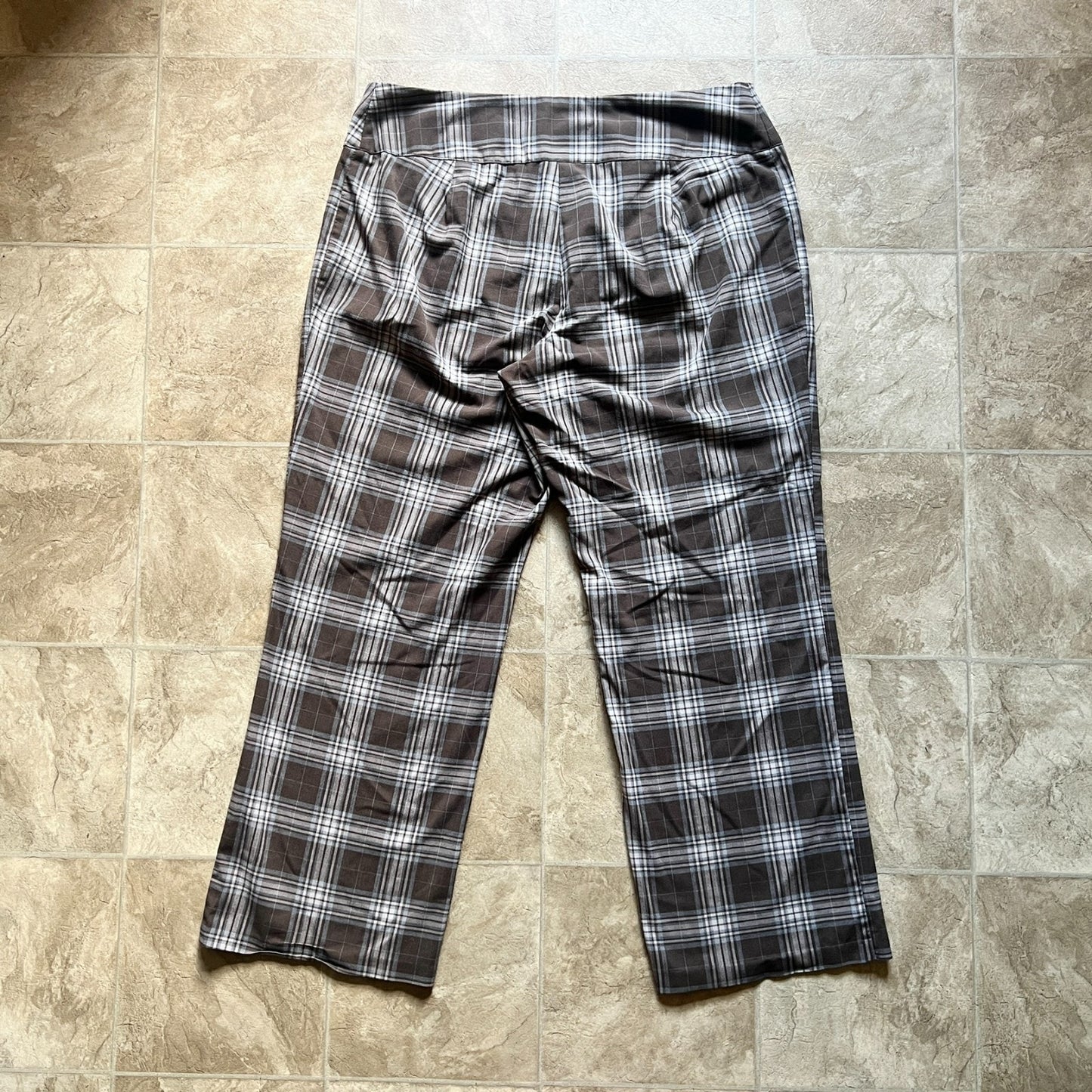 Vintage Y2K Dots Womens Plaid Trousers Size 18 Brown Dark Academia Office Siren