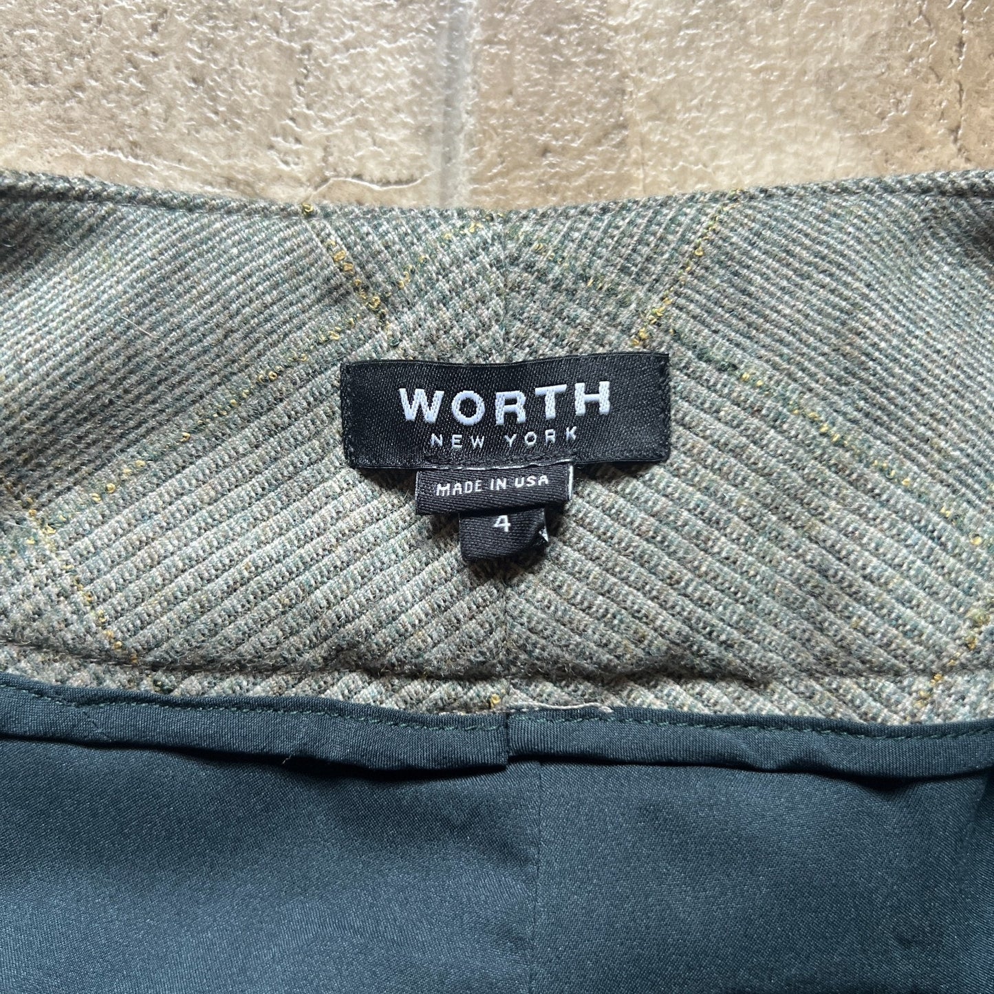 Worth New York Womens Wool Blend Dress Pants Size 4 Plaid Sage Gray Straight Leg Low Rise Formal