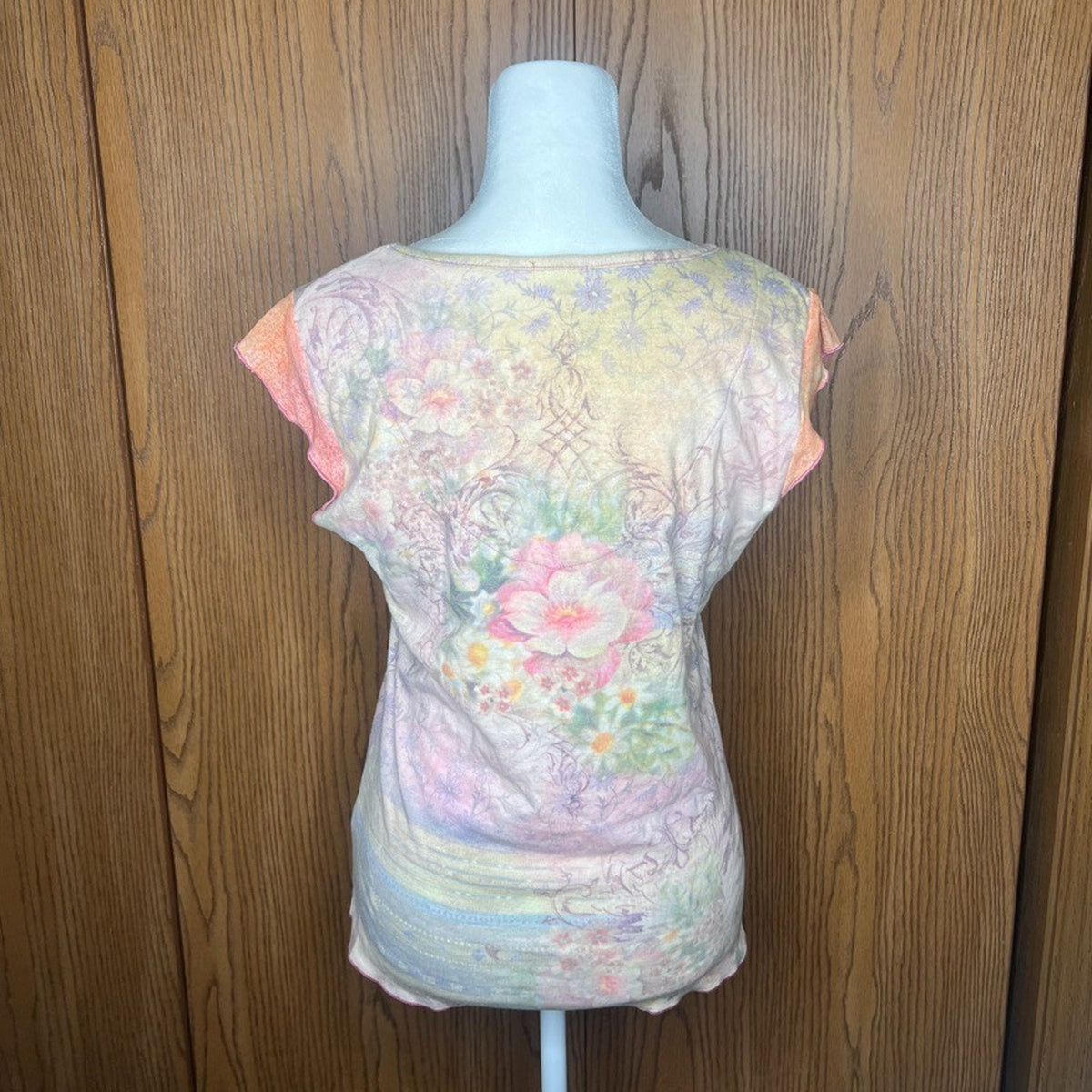 Vtg Y2K One World Top M Multi-color Floral Rhinestones Euro Fairy Festival Artsy