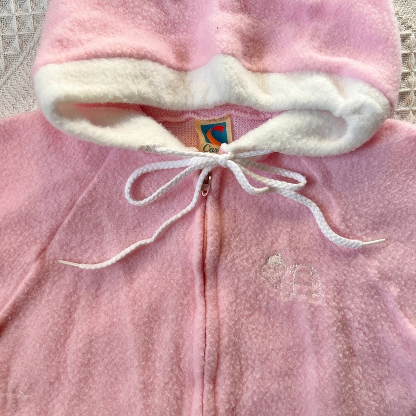 Vtg 80s Carter's Fleece Footed Romper Pink Embroidered Turtle Cottage Kitschy