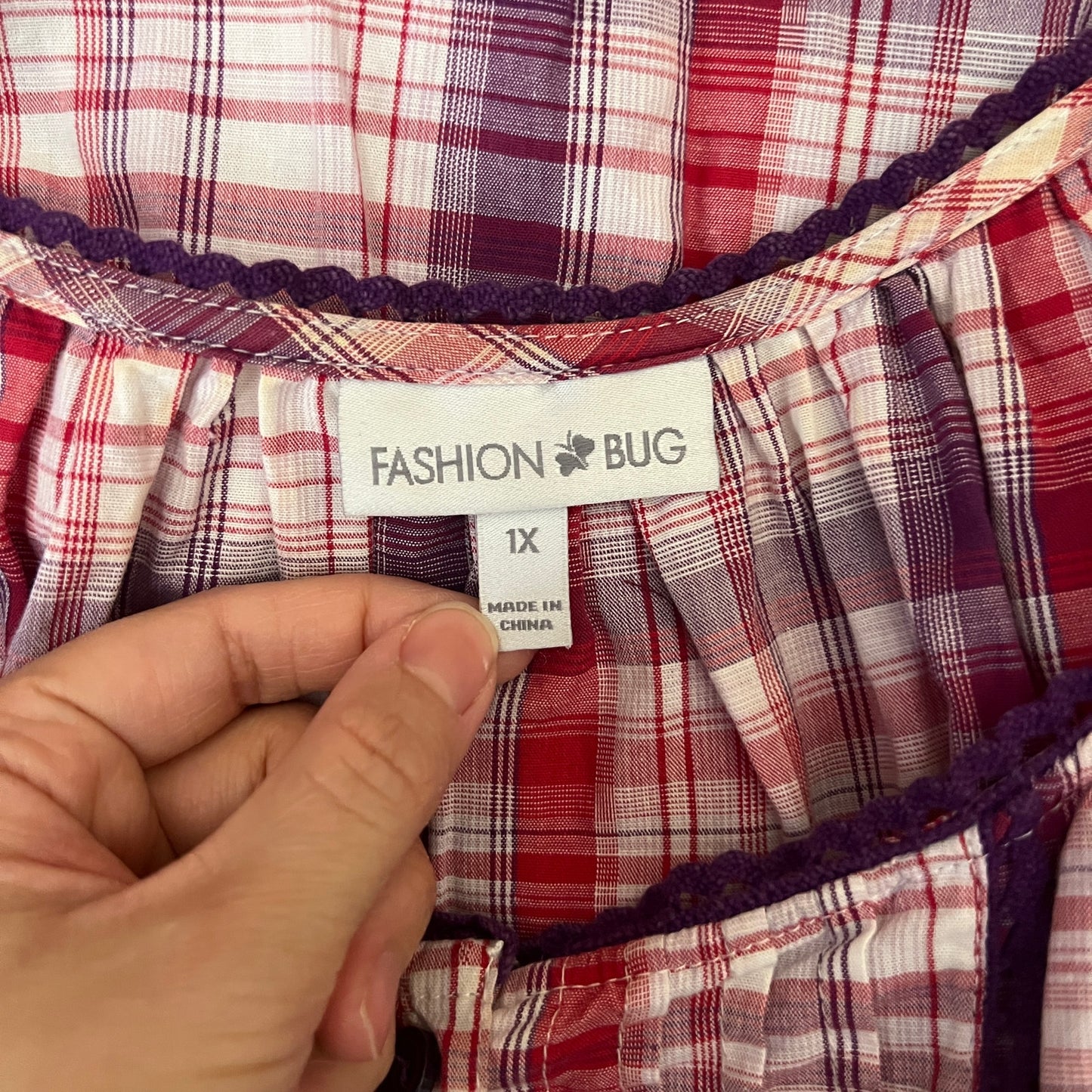 Vtg Y2K Fashion Bug Plaid Top Size 1X Embroidered Feminine Preppy Twee Romantic