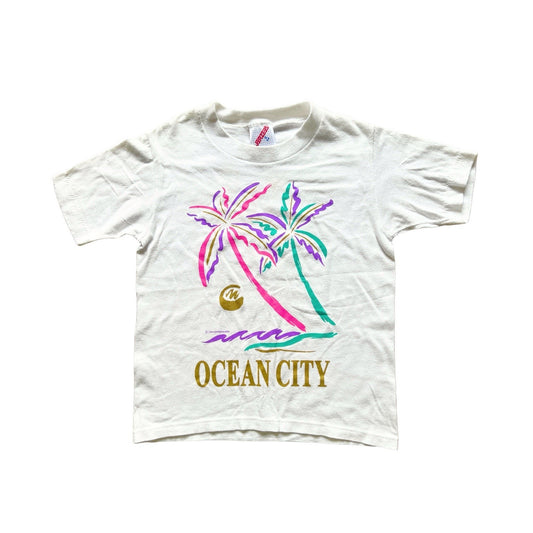 Vtg 90s Ocean City Kids T-Shirt S (6-8) Palm Tree Graphic Beach Resort Vacation