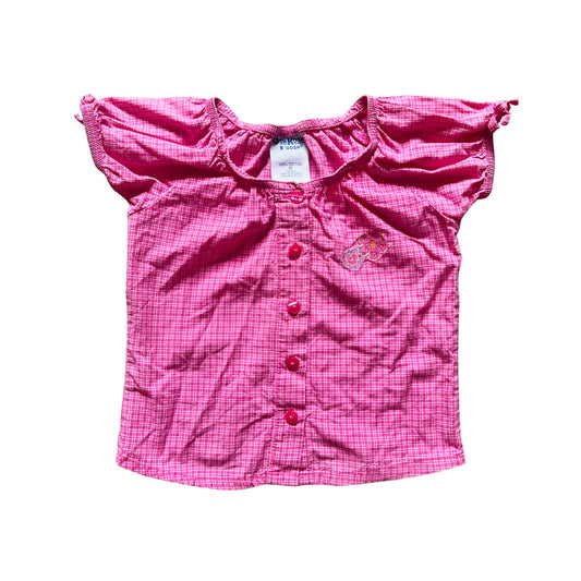 Vtg Y2K OshKosh B'gosh Girls Top 3T Pink Plaid Embroidered Flower Barbie Summer