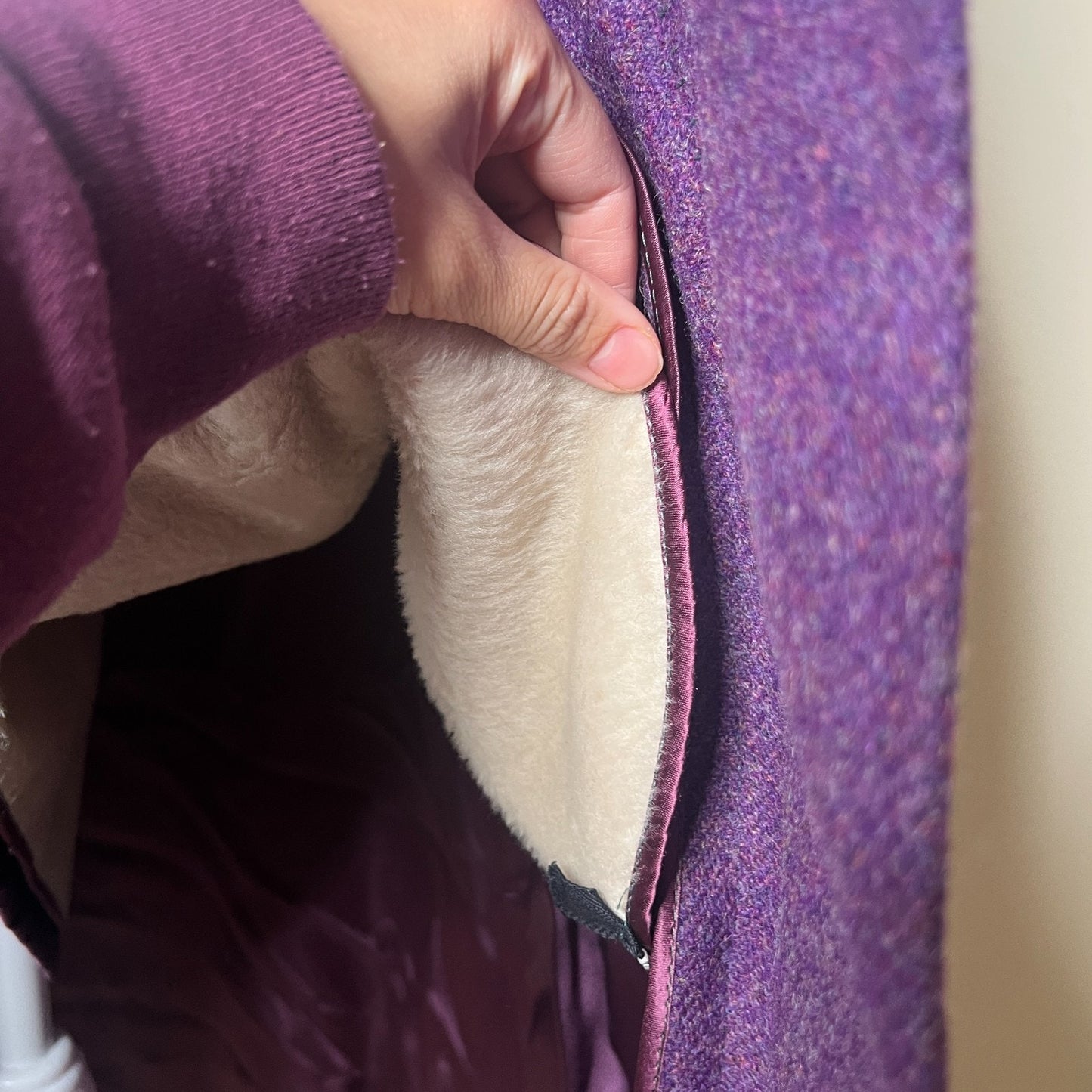 Vintage 1950s Vassar Collection by Modern Deb Womens Long Wool Pea Coat Purple Double Breasted Fur Lining Whimsigoth Twee Old Money Classic