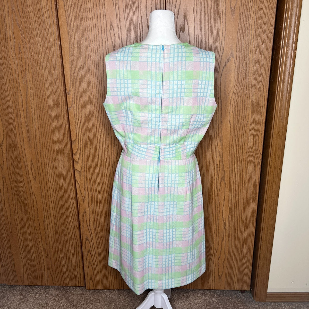 Vtg 70s Kay Windsor Dress Pastel Plaid Faux Wrap Mod Preppy Whimsical Candycore