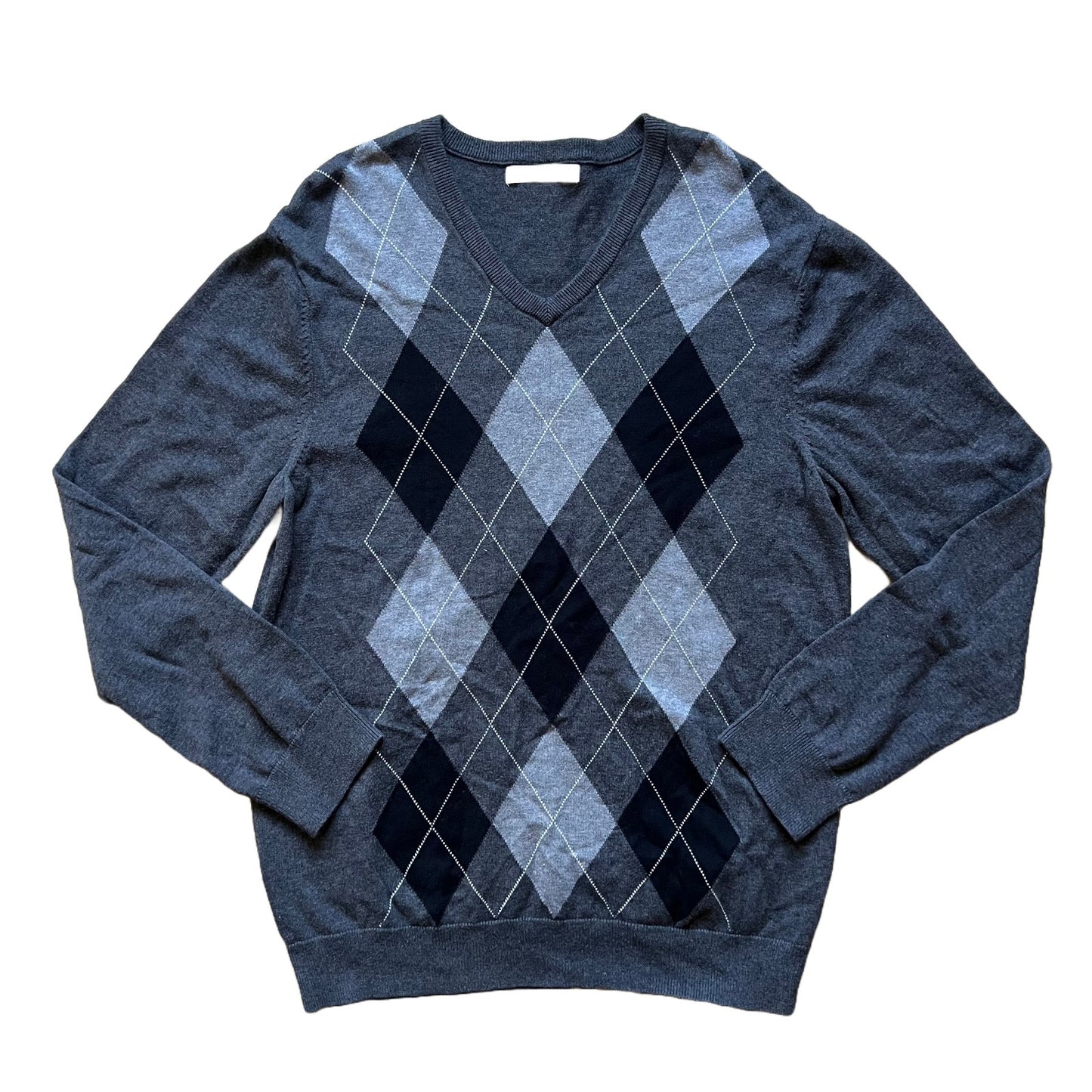 Vintage Y2K Old Navy Mens Sweater XL Gray Argyle Grandpa Preppy Golf Minimalist
