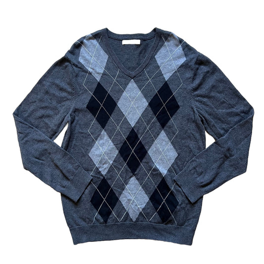 Vintage Y2K Old Navy Mens Sweater XL Gray Argyle Grandpa Preppy Golf Minimalist