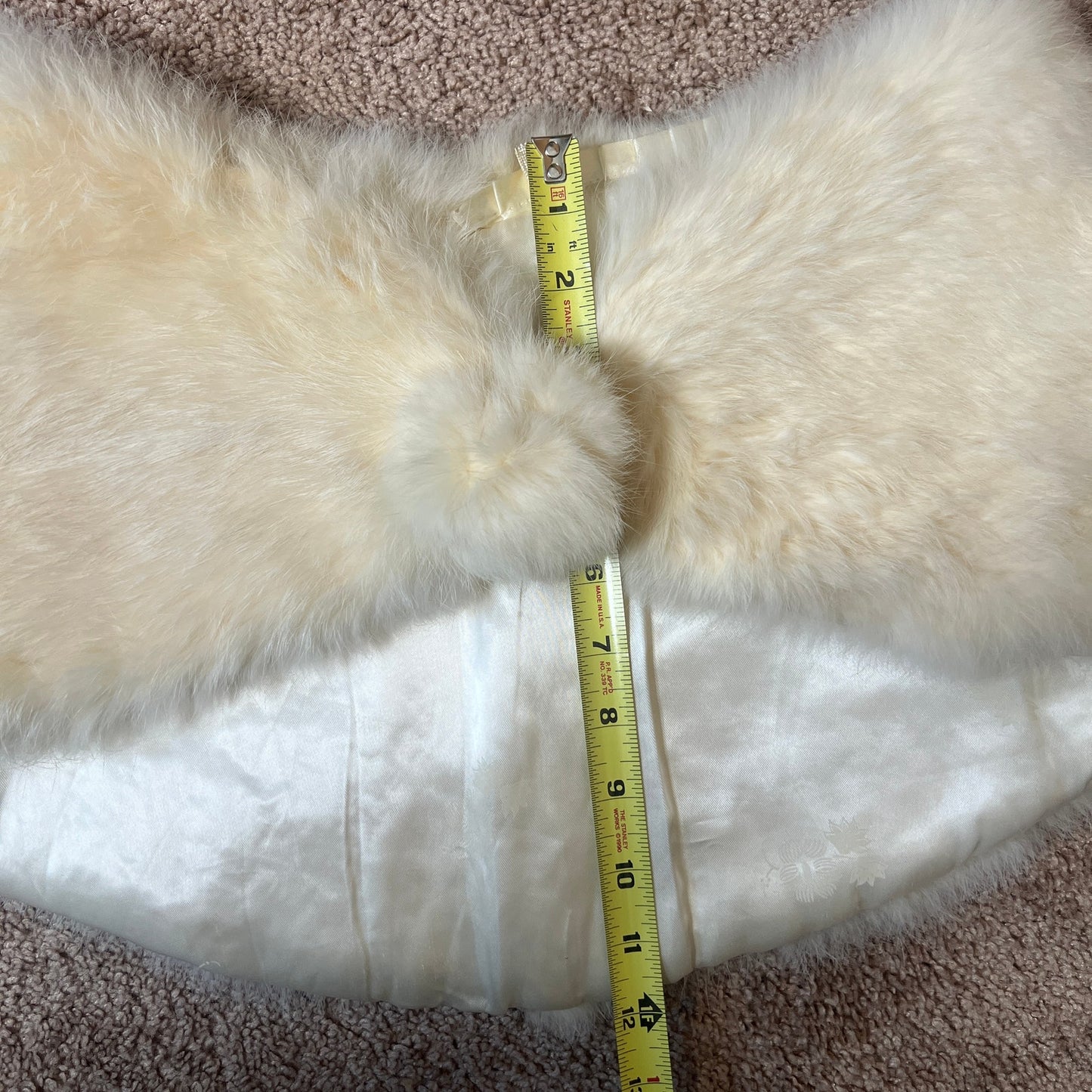 Vintage 60s Genuine Rabbit Fur Stole Shrug Ivory Cream Satin Lining Formal Holiday Bridal