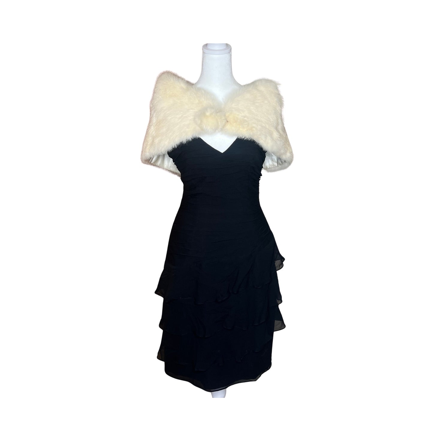 Vintage 60s Genuine Rabbit Fur Stole Shrug Ivory Cream Satin Lining Formal Holiday Bridal