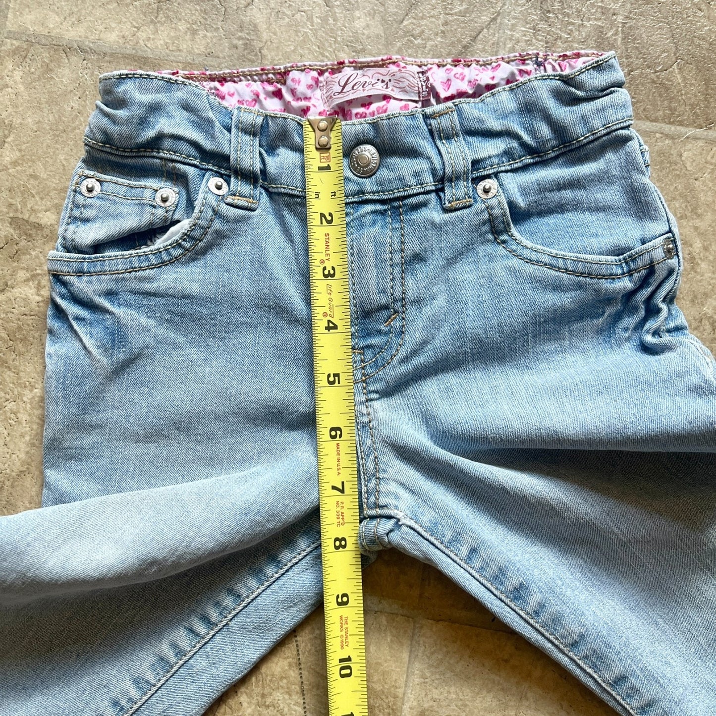 Vtg Y2K Levi's Girls Capri Jeans 6X Light Wash Heart Waist Lining Girly Coquette