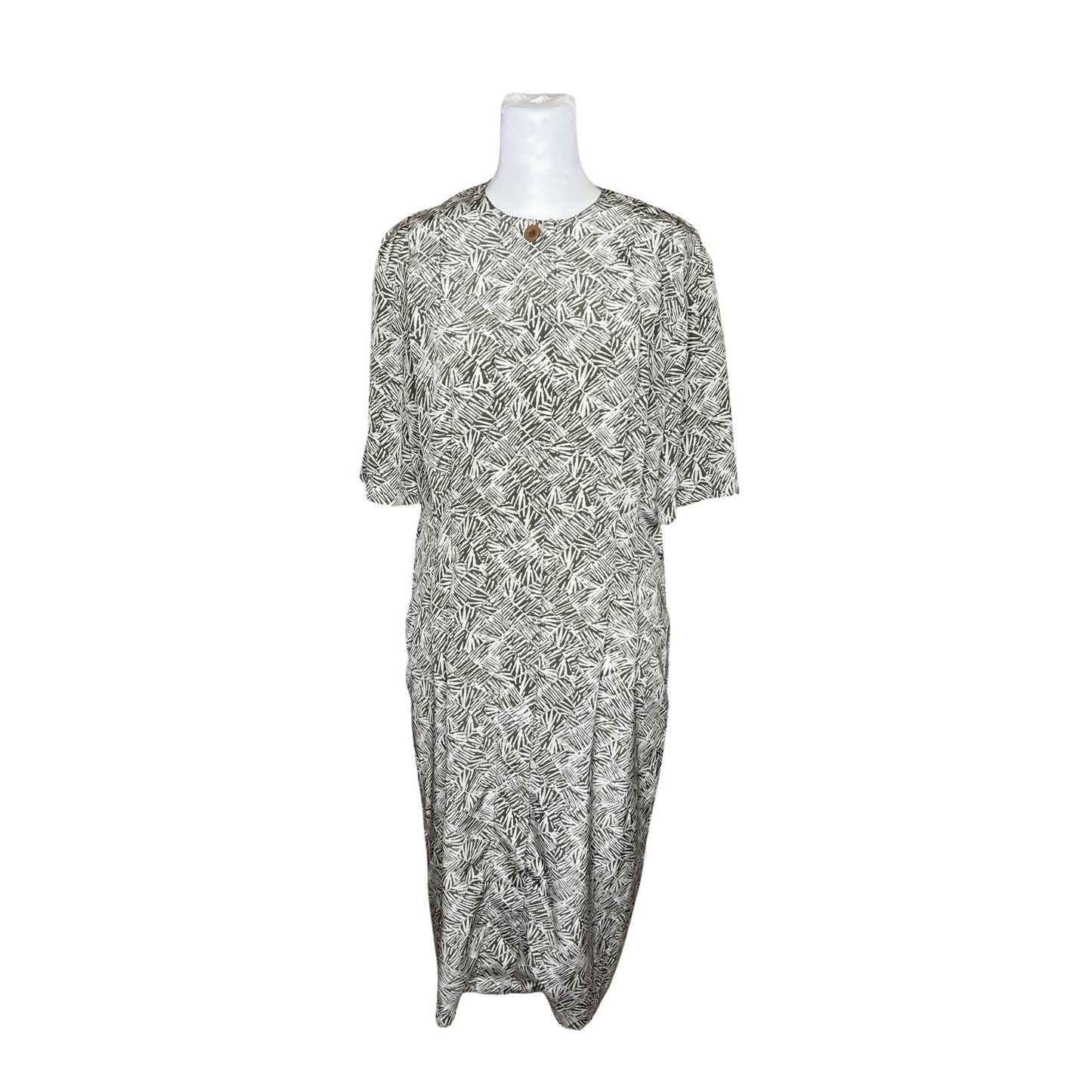 Vtg 90s Liz Claiborne Dress Size 8 Green Abstract Tropical Resort Botanical Boho