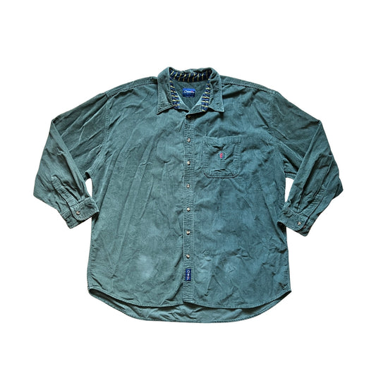 Vintage 90s Catalina Mens Corduroy Button-down Shirt Dark Green Outdoor Cabincore