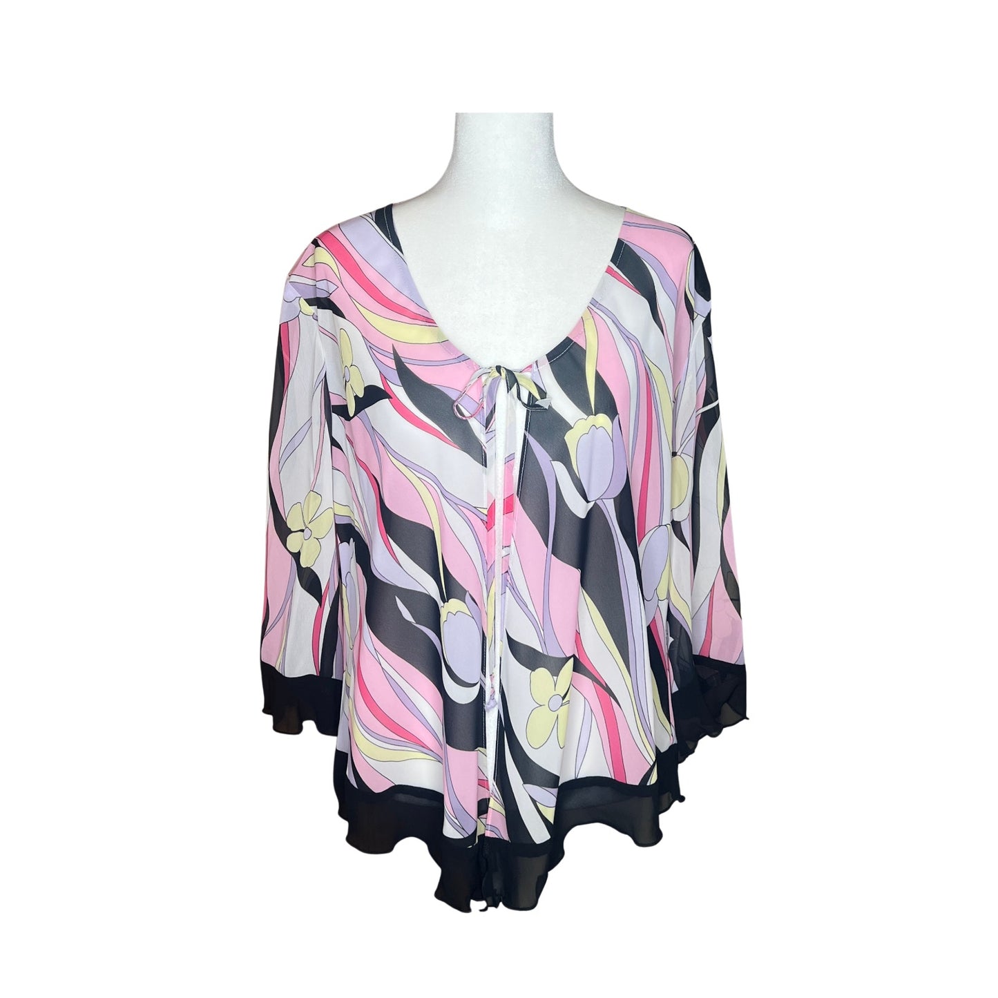 Vtg 80s Womens Cardigan 14P Light-weight Sheer Floral Mod Groovy Hippie Eclectic