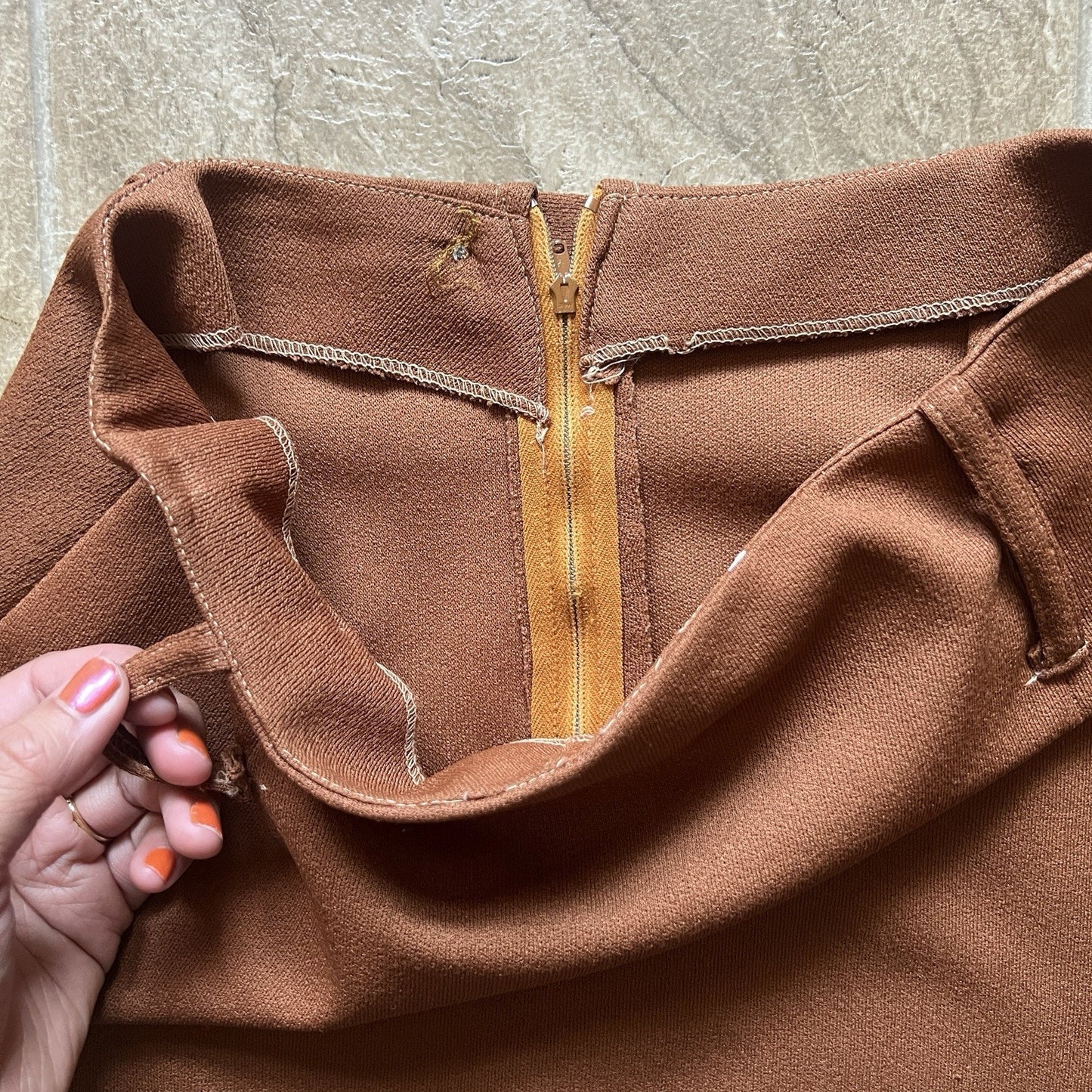 Vtg 70s Mini Skirt Camel Brown Belt Loops Academia Indie Western Classic Preppy