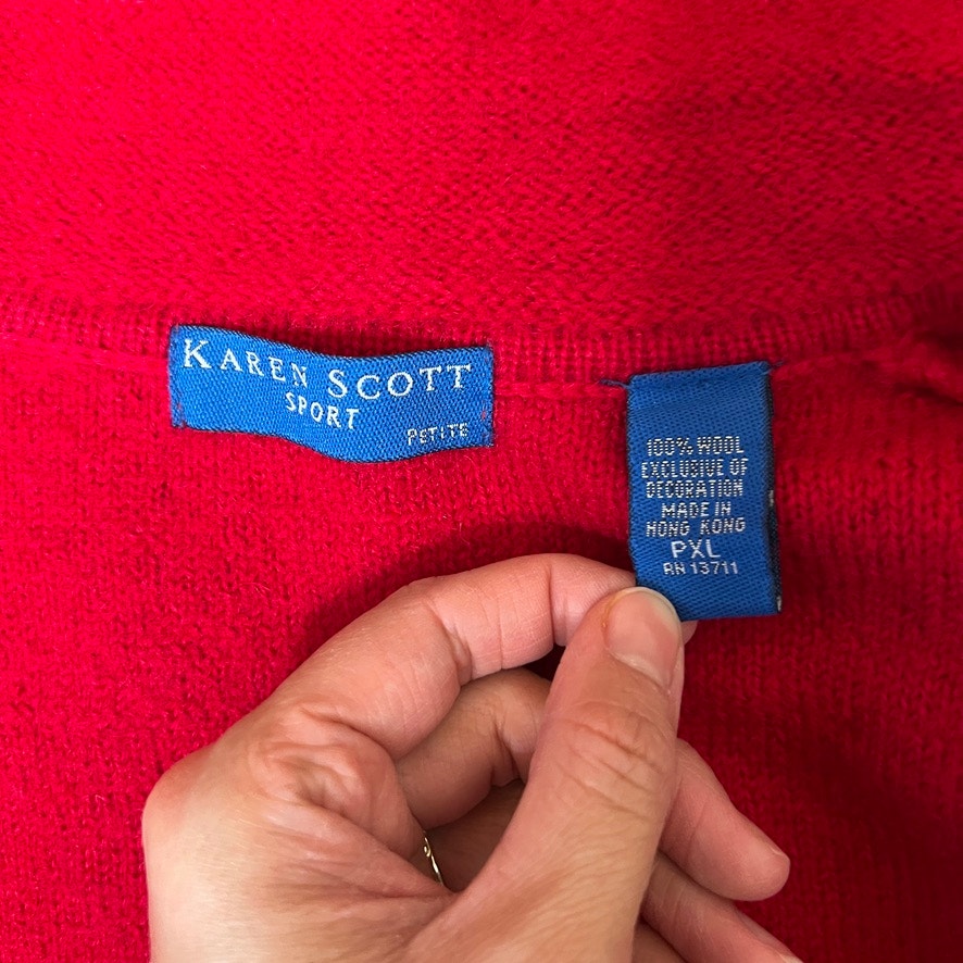 Vtg 90s Karen Scott Christmas Knit Jacket 100% Wool Red Multi-color Embroidered Presents Holiday Teacher Maximalist